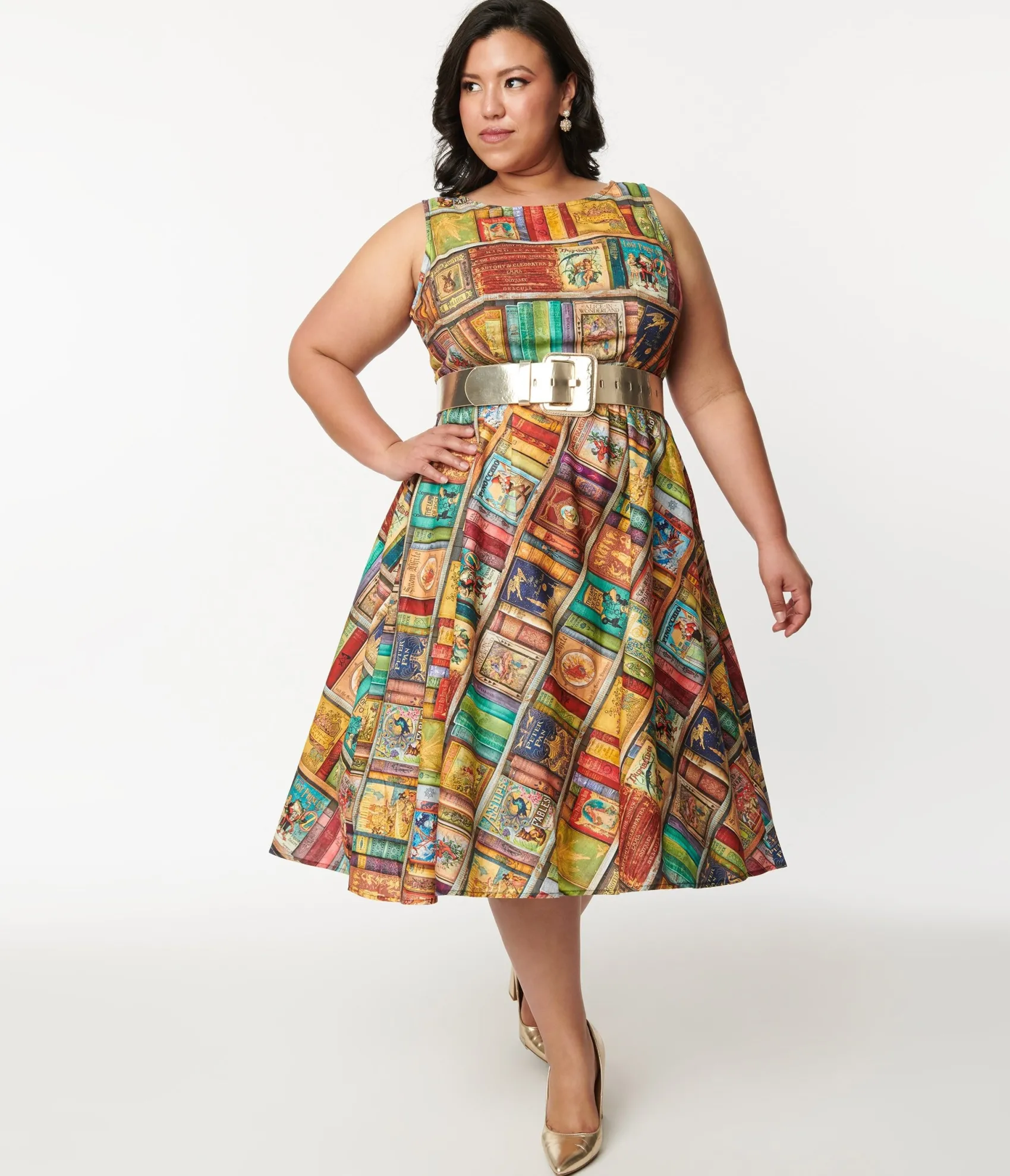 Unique Vintage Retrolicious Multicolor Fairytales Midi Dress Flash Sale