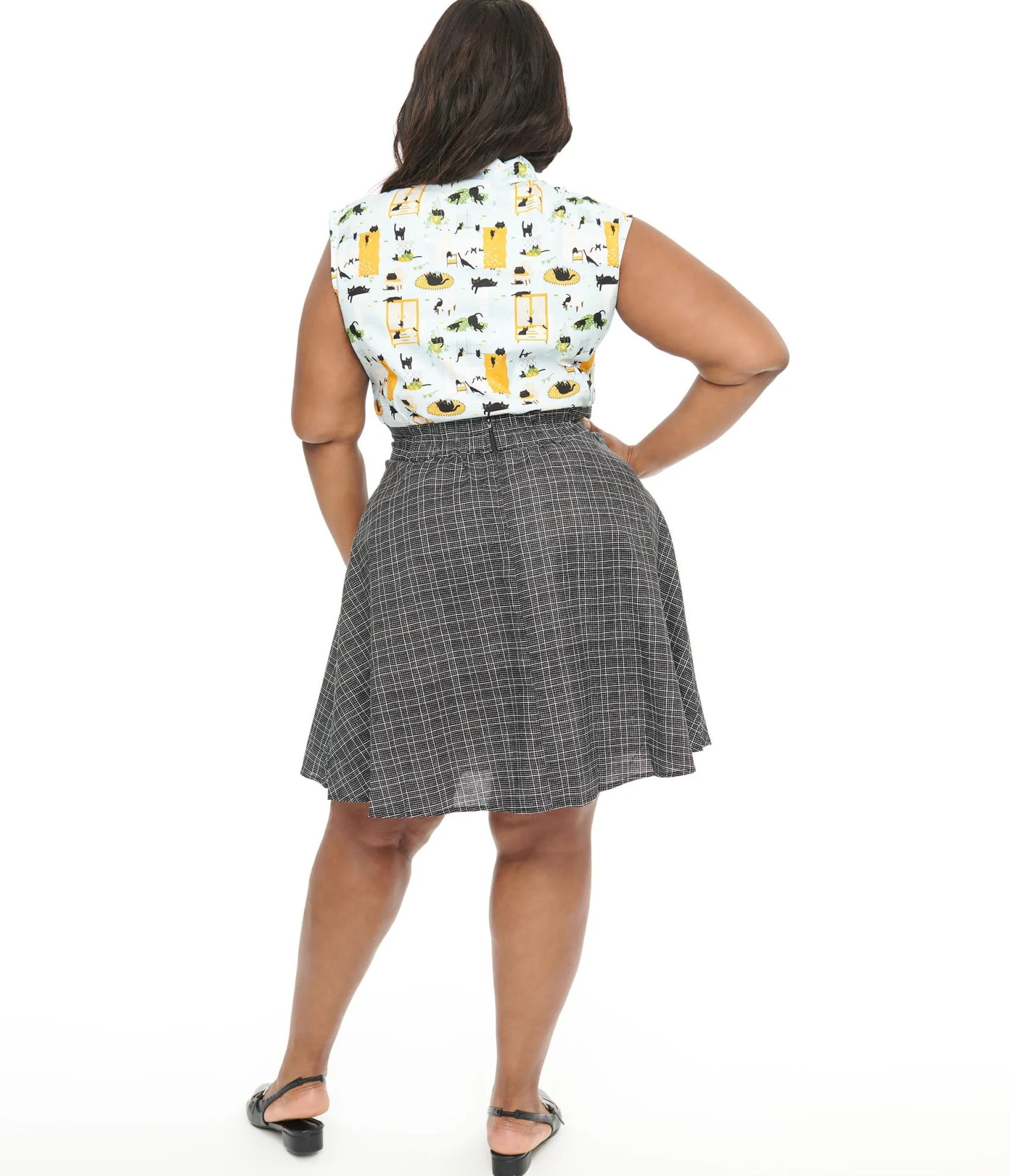 Unique Vintage Retrolicious Plus Size 1950s Black & White Check Cotton Skater Skirt Flash Sale