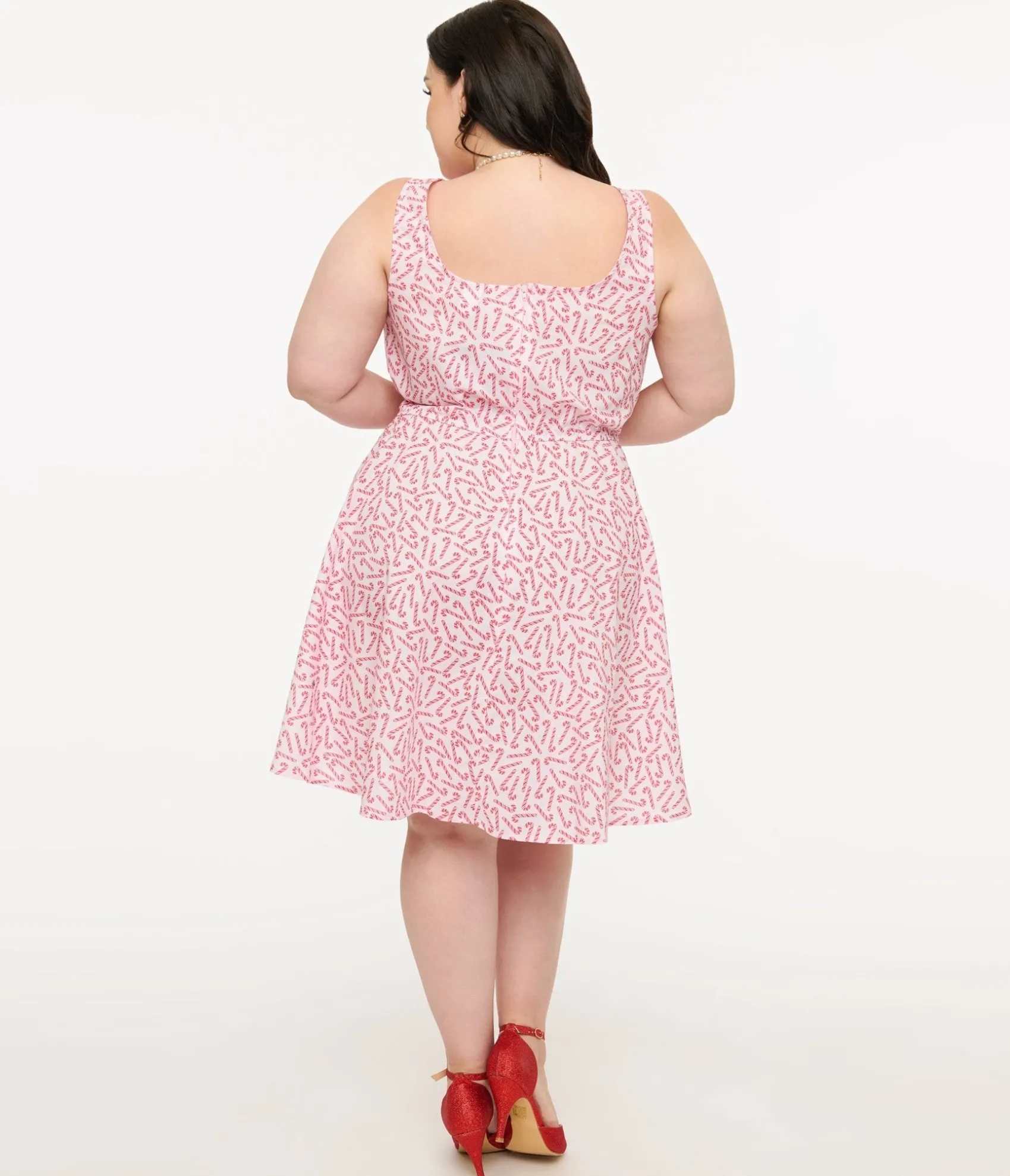 Unique Vintage Retrolicious Plus Size 1950s Candy Cane Print Cotton Skater Dress Hot