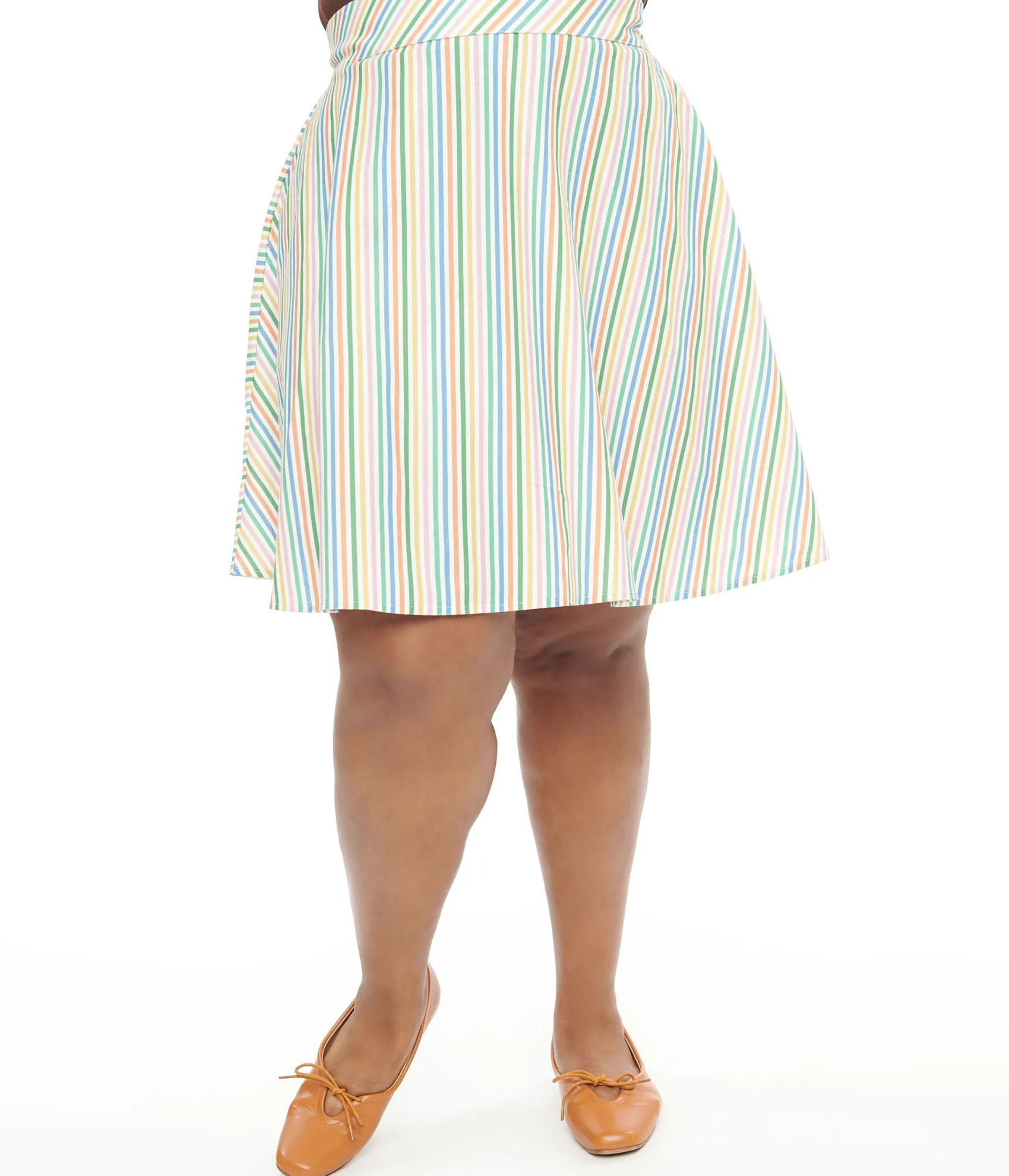 Unique Vintage Retrolicious Plus Size 1950s Rainbow Diagonal Stripe Skater Skirt Fashion