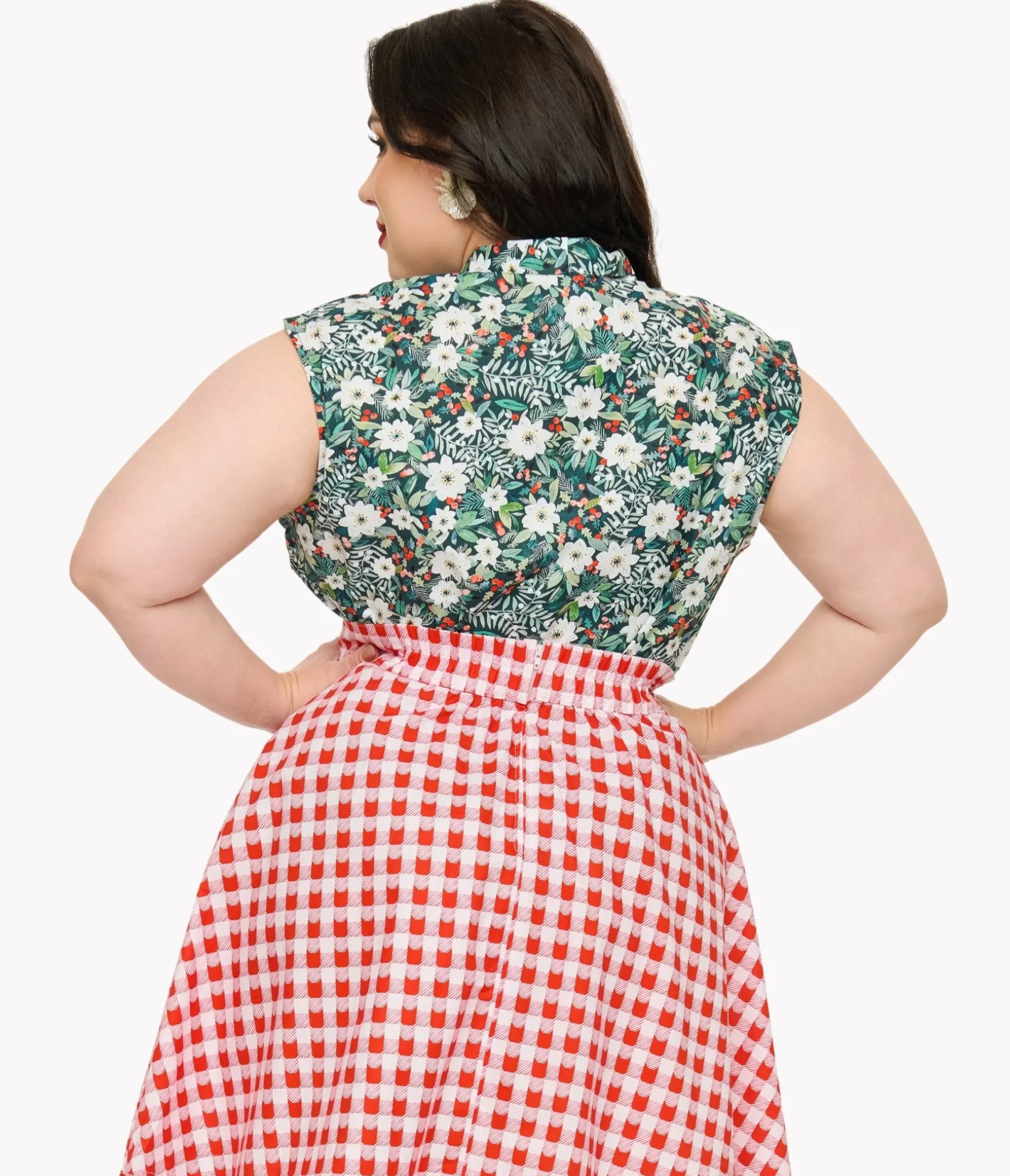 Unique Vintage Retrolicious Plus Size 1950s Winter Floral Cotton Bow Top Cheap