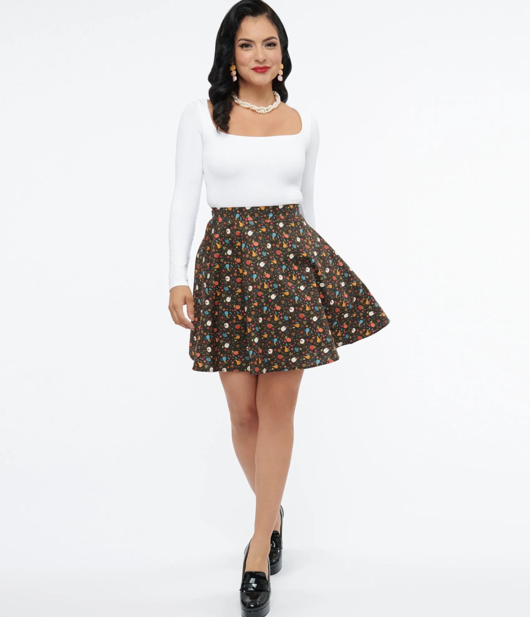 Unique Vintage Retrolicious 1950s Black Pumpkin Print Skater Skirt Best