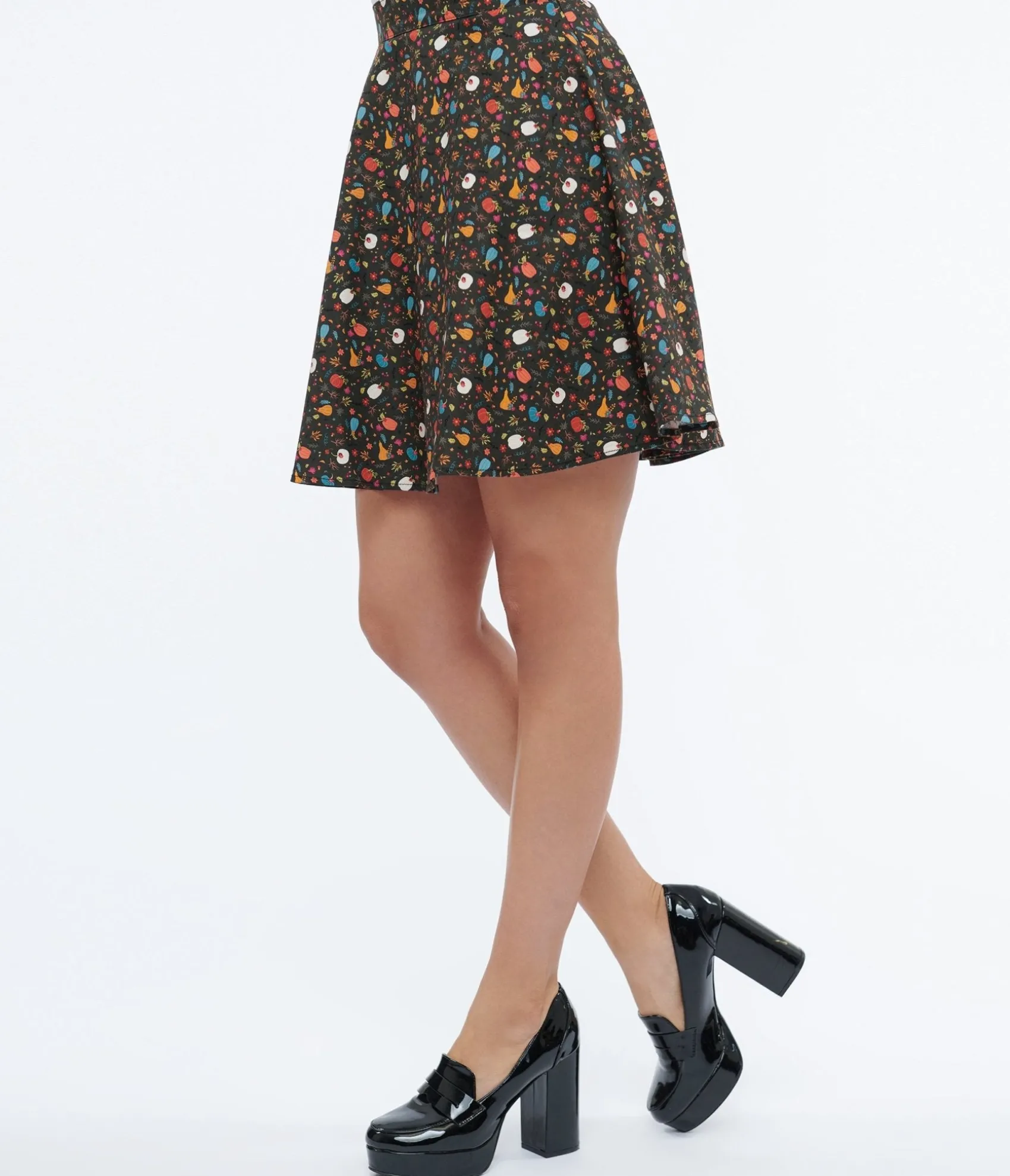 Unique Vintage Retrolicious 1950s Black Pumpkin Print Skater Skirt Best