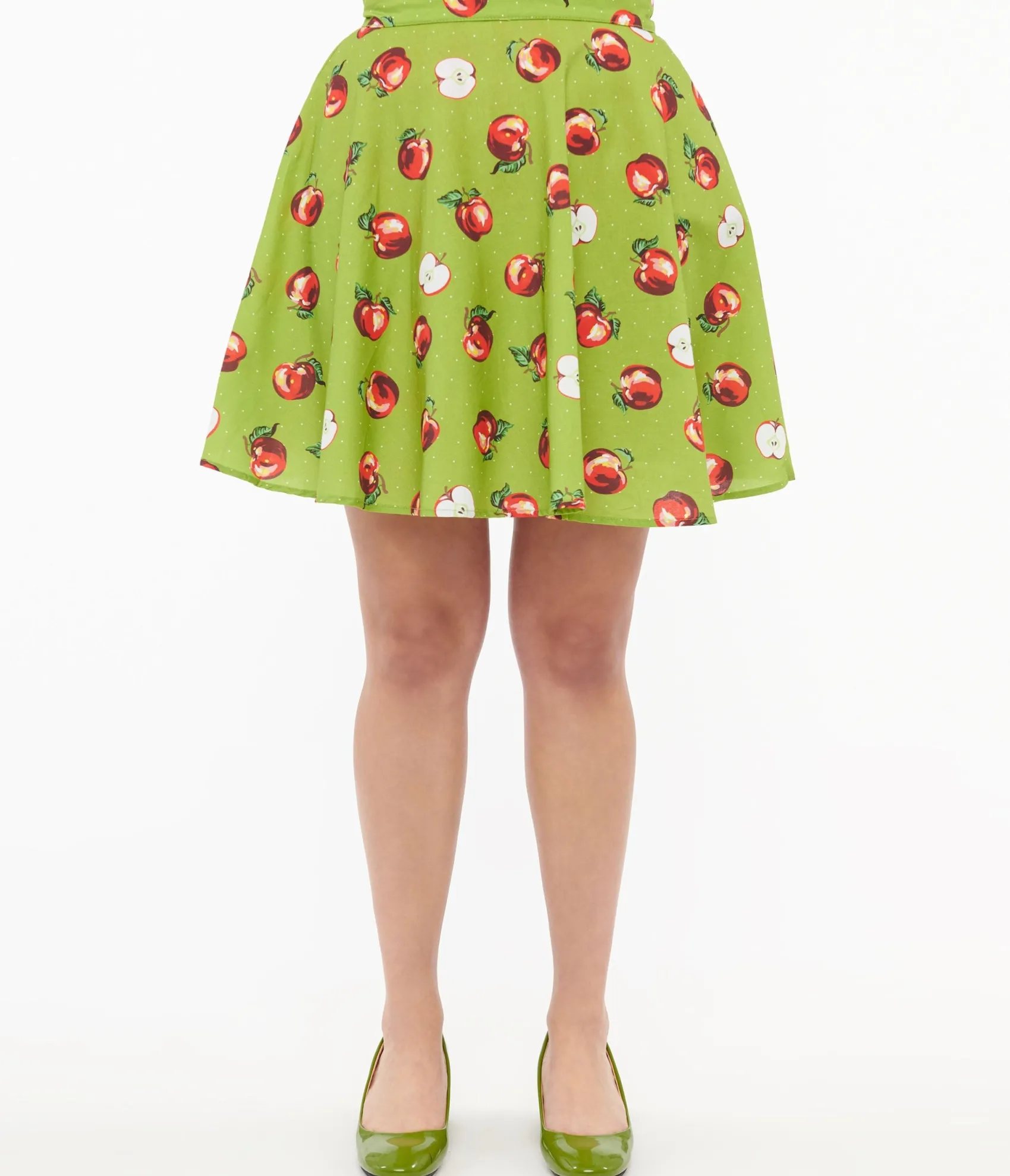 Unique Vintage Retrolicious 1950s Green & Red Apple Print Skater Skirt Best