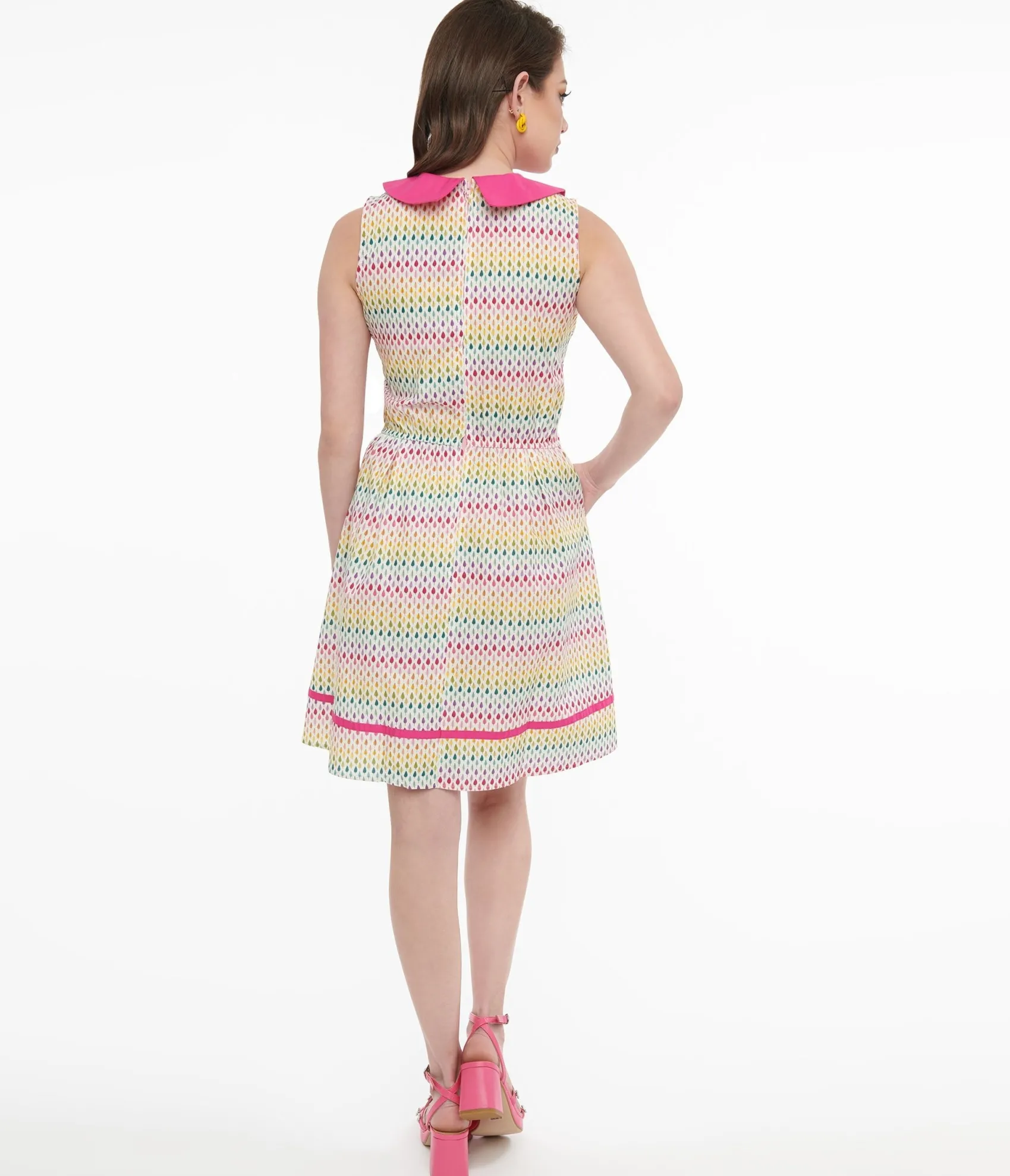 Unique Vintage Retrolicious 1950s Rainbow Leaf Collared Fit & Flare Dress Cheap