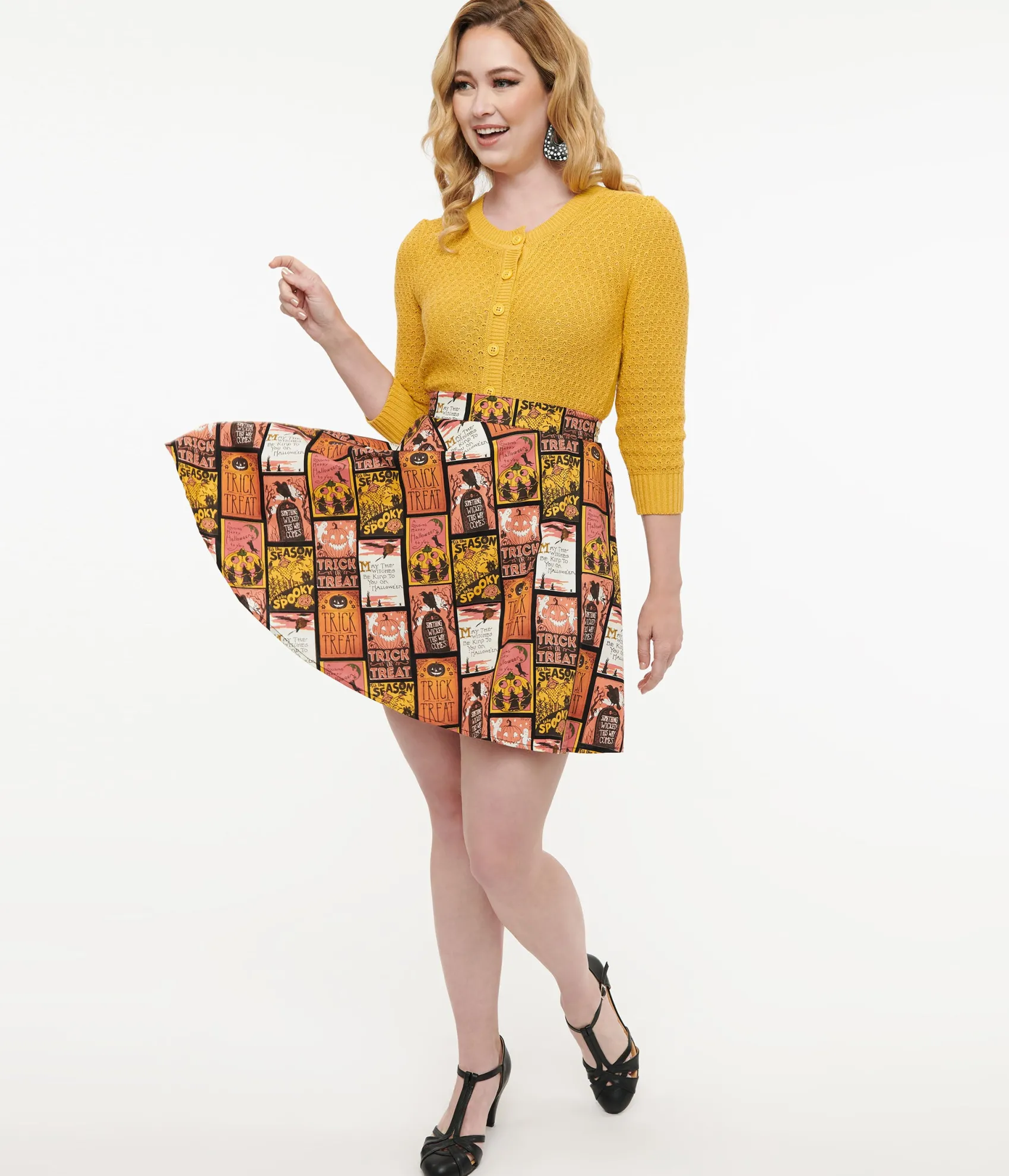 Unique Vintage Retrolicious 1950s Trick or Treat Poster Skater Skirt Online