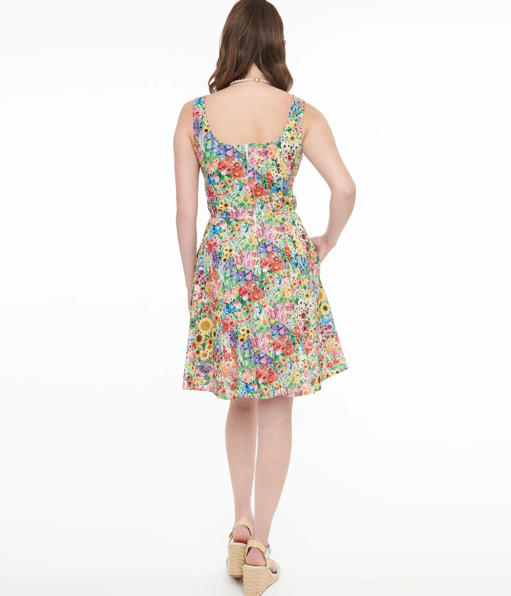 Unique Vintage Retrolicious 1950s Vintage Style Rainbow Floral Cotton Swing Dress Flash Sale