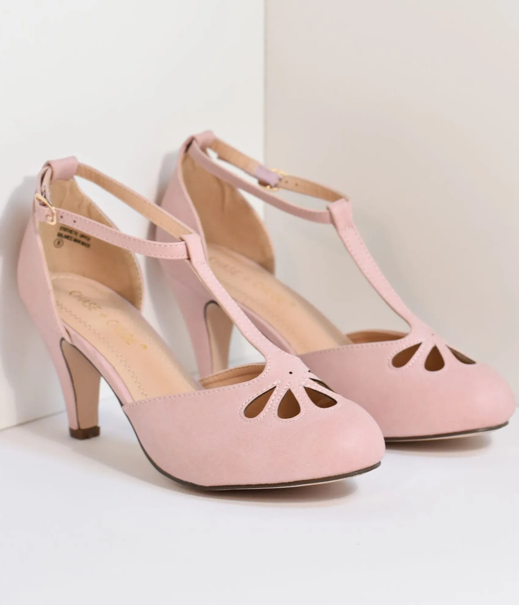 Unique Vintage Rose Pink T-Strap Cut Out Kitten Heels Outlet