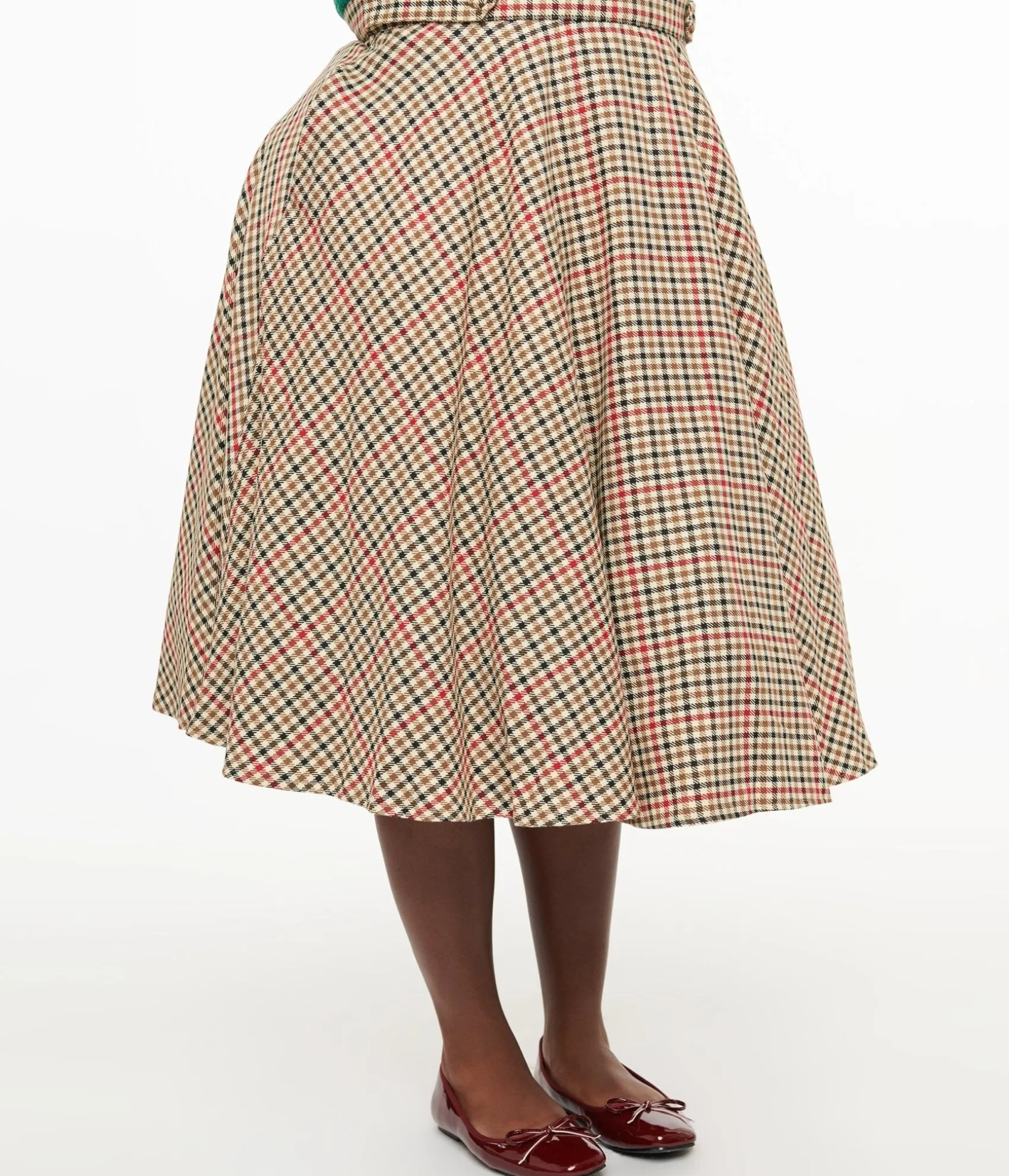 Unique Vintage Royal Monk Plus Size 1950s Beige & Black Check Hilda Swing Skirt Shop