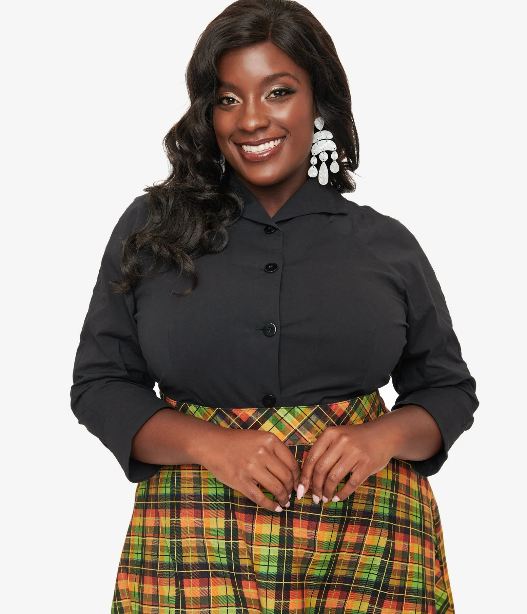 Unique Vintage Royal Monk Plus Size 1950s Black Button Up Celia Blouse New