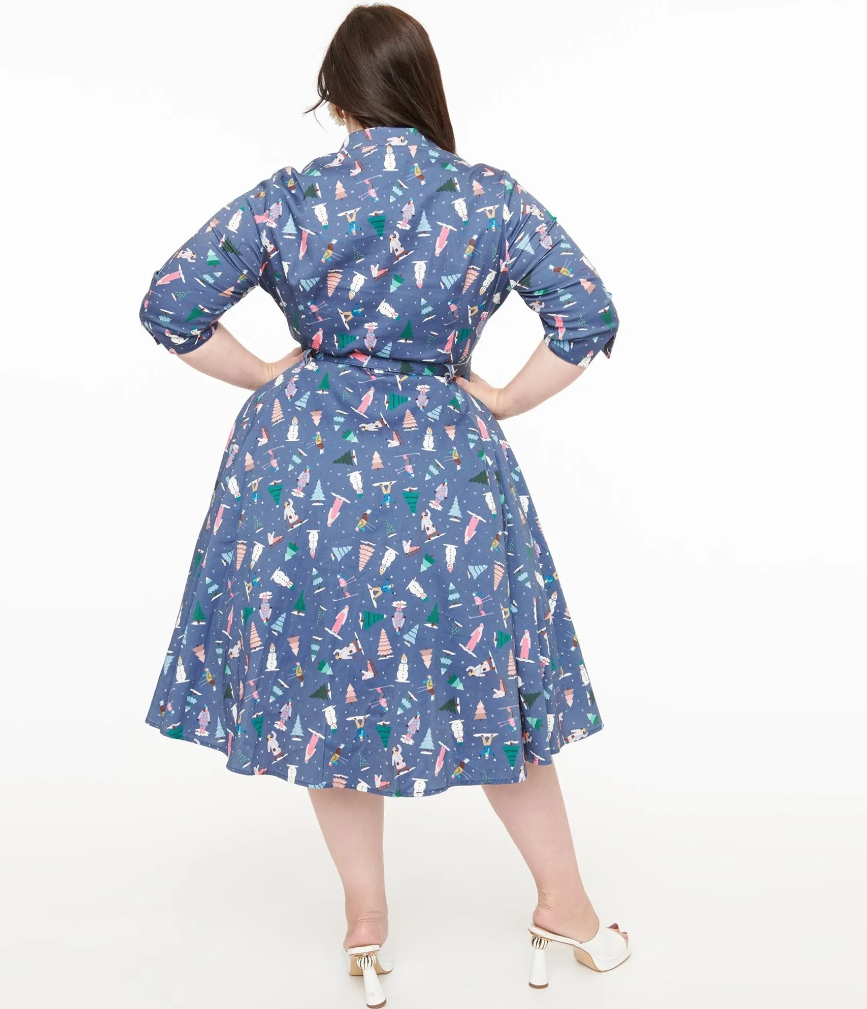 Unique Vintage Royal Monk Plus Size 1940s Blue Ski Snow Season Midi Dress Online