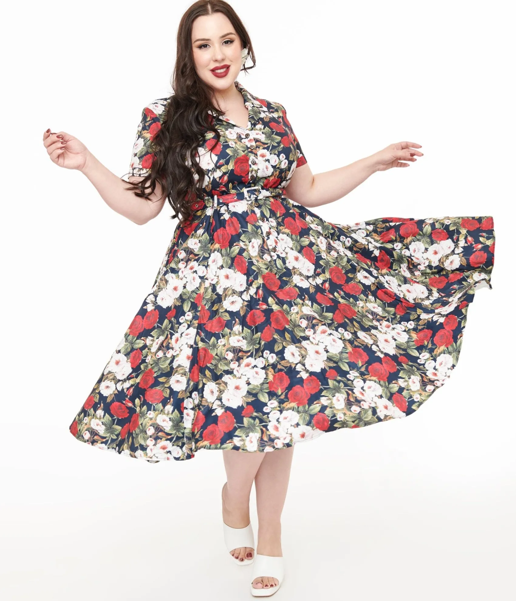 Unique Vintage Royal Monk Plus Size 1950s Dark Rose Fit & Flare Dress Outlet