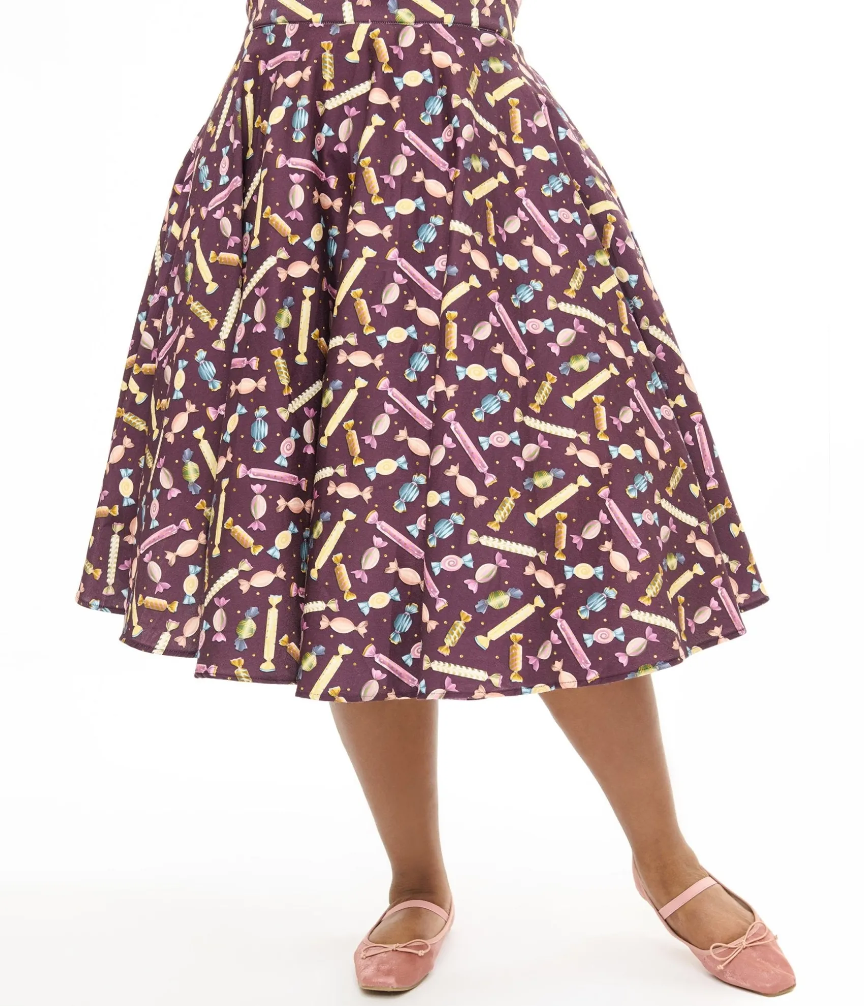 Unique Vintage Royal Monk Plus Size 1950s Eggplant & Candy Swing Skirt Hot