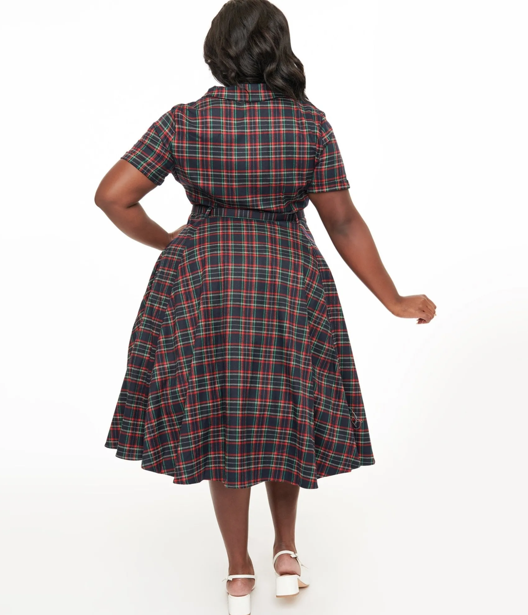 Unique Vintage Royal Monk Plus Size 1950s Green & Red Plaid Merry Holidays Swing Dress Hot