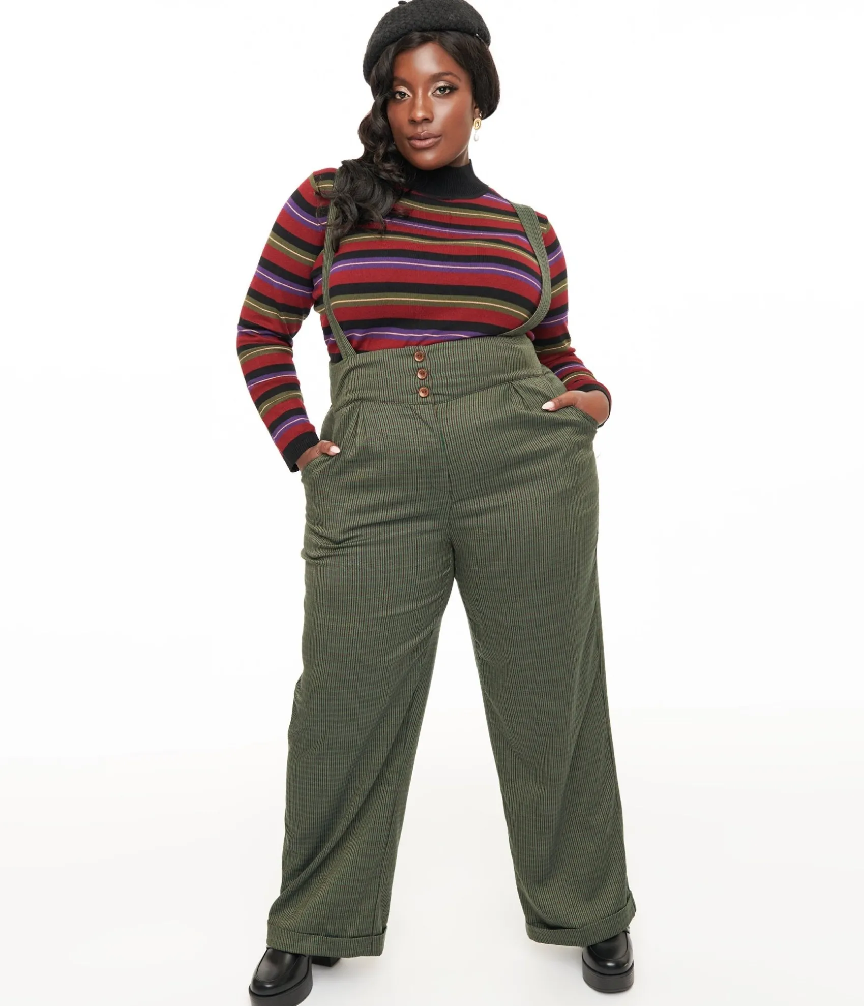 Unique Vintage Royal Monk Plus Size 1940s Green Check Jenny Trousers New