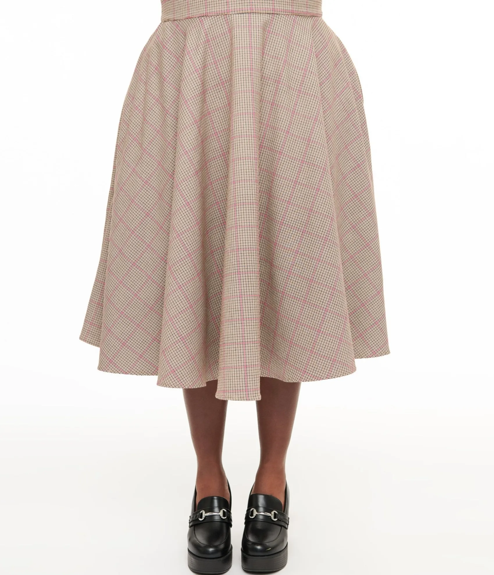 Unique Vintage Royal Monk Plus Size 1950s Pink Check Florence Swing Skirt Flash Sale