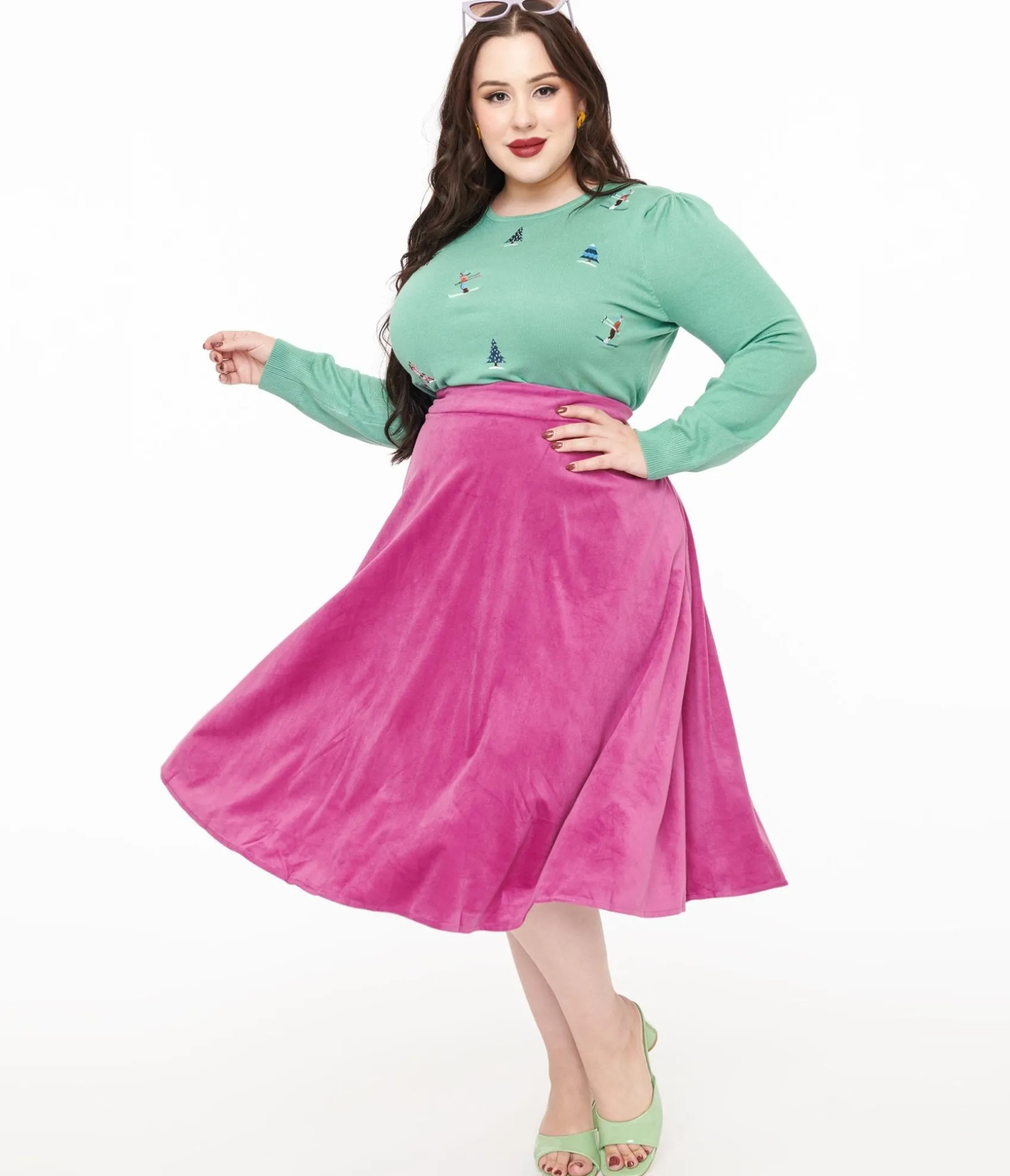 Unique Vintage Royal Monk Plus Size 1950s Purple Velvet Dreams Swing Skirt Cheap