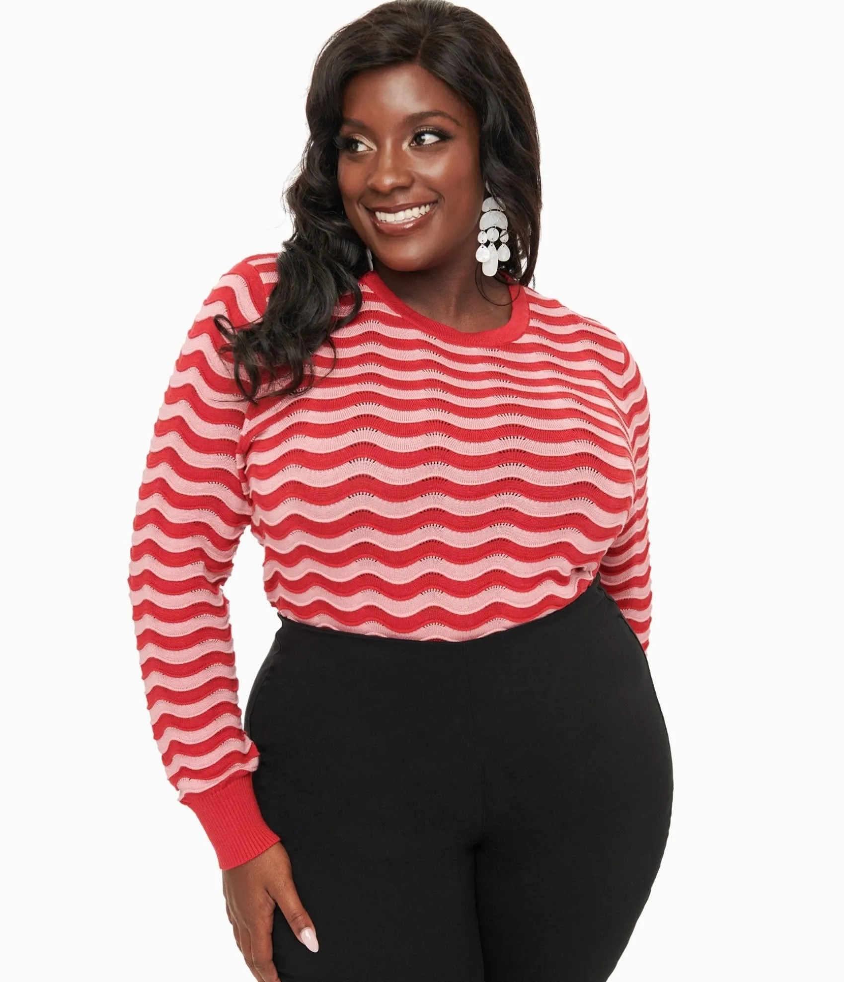 Unique Vintage Royal Monk Plus Size 1970s Red & Pink Sweet Stripes Top Outlet