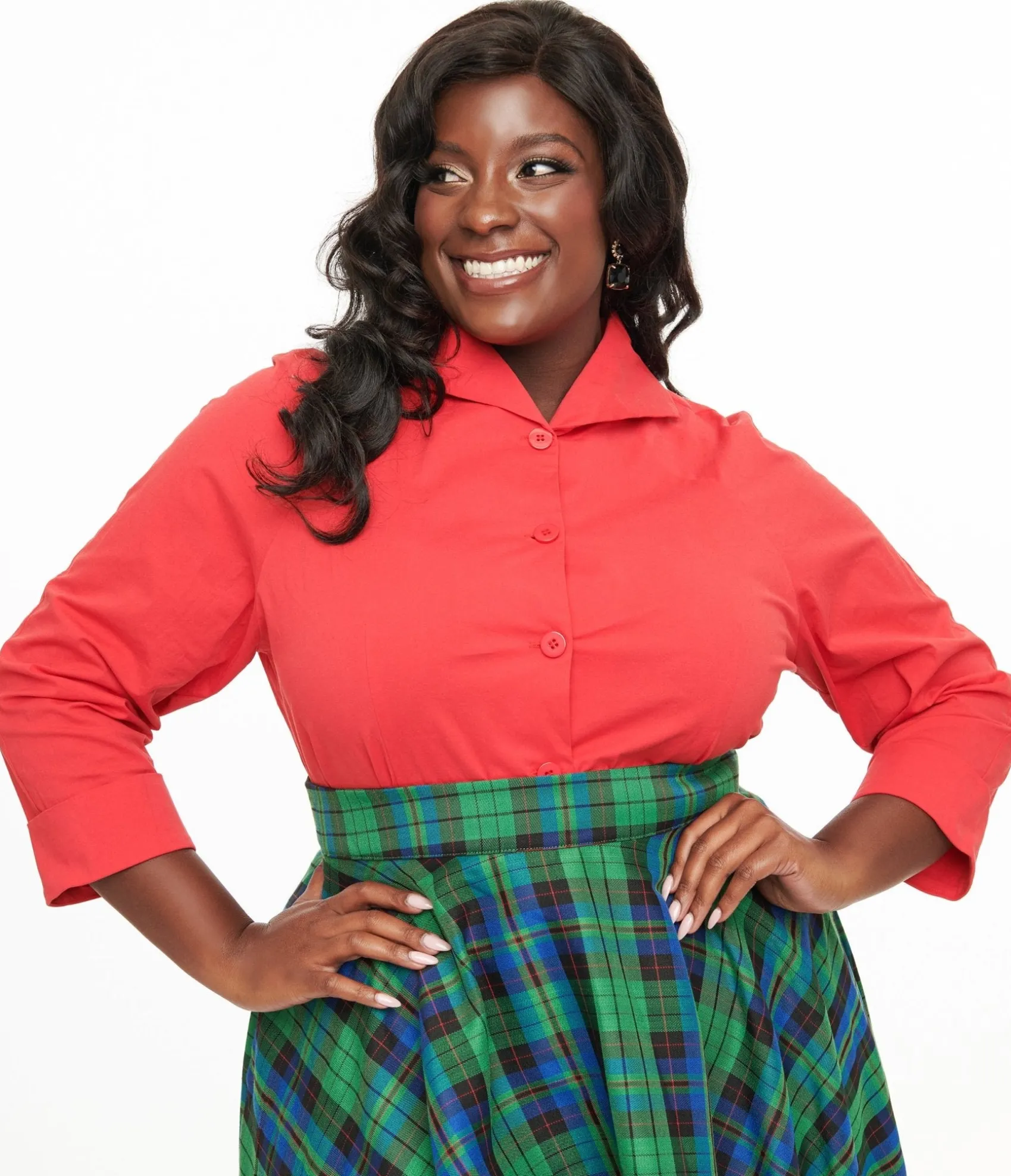 Unique Vintage Royal Monk Plus Size 1950s Red Button Up Celia Blouse Online