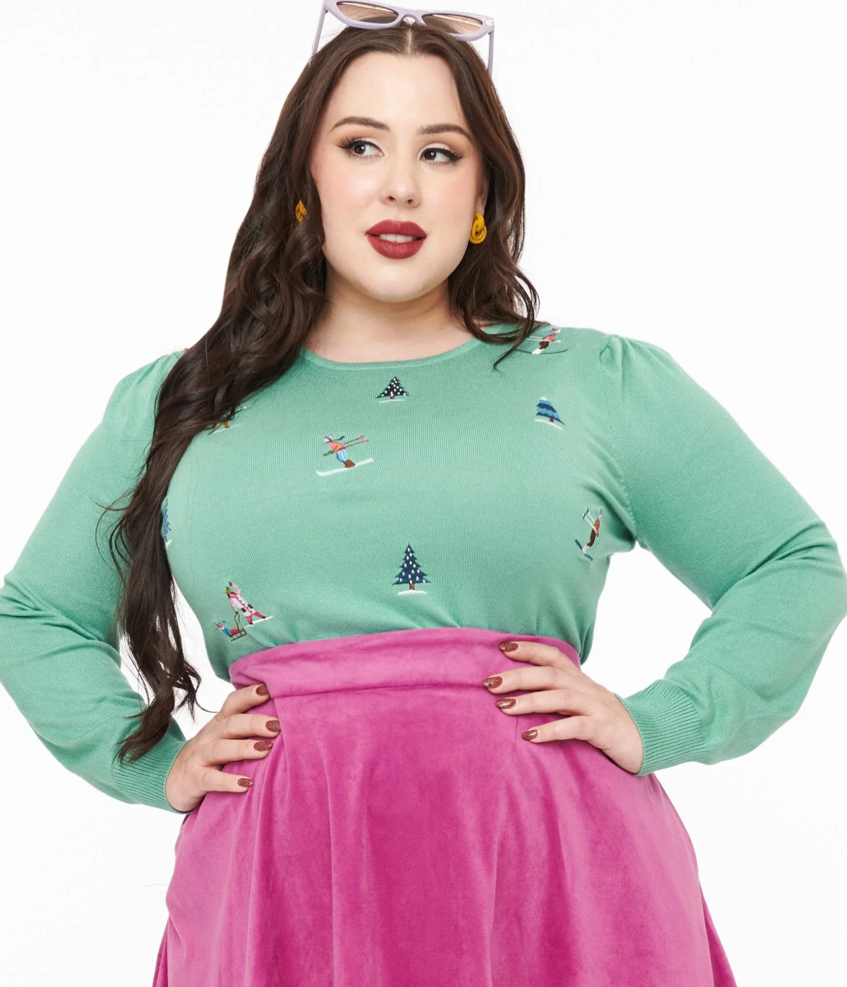Unique Vintage Royal Monk Plus Size 1950s Teal Ski Snow Season Sweater New
