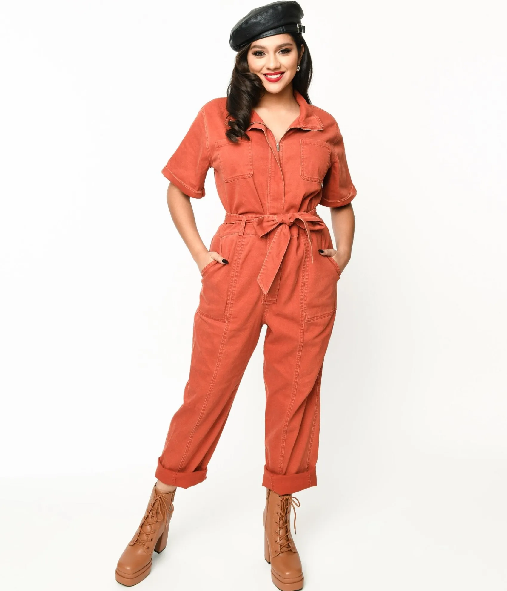 Unique Vintage Rust Denim Utility Jumpsuit Cheap