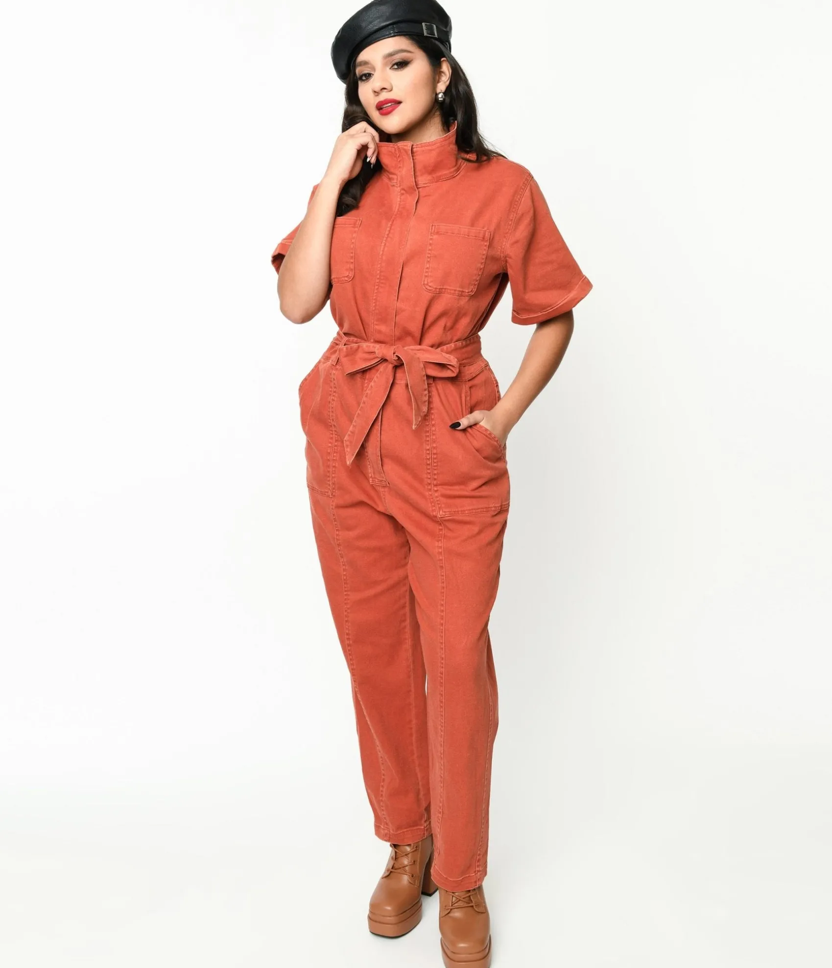 Unique Vintage Rust Denim Utility Jumpsuit Cheap