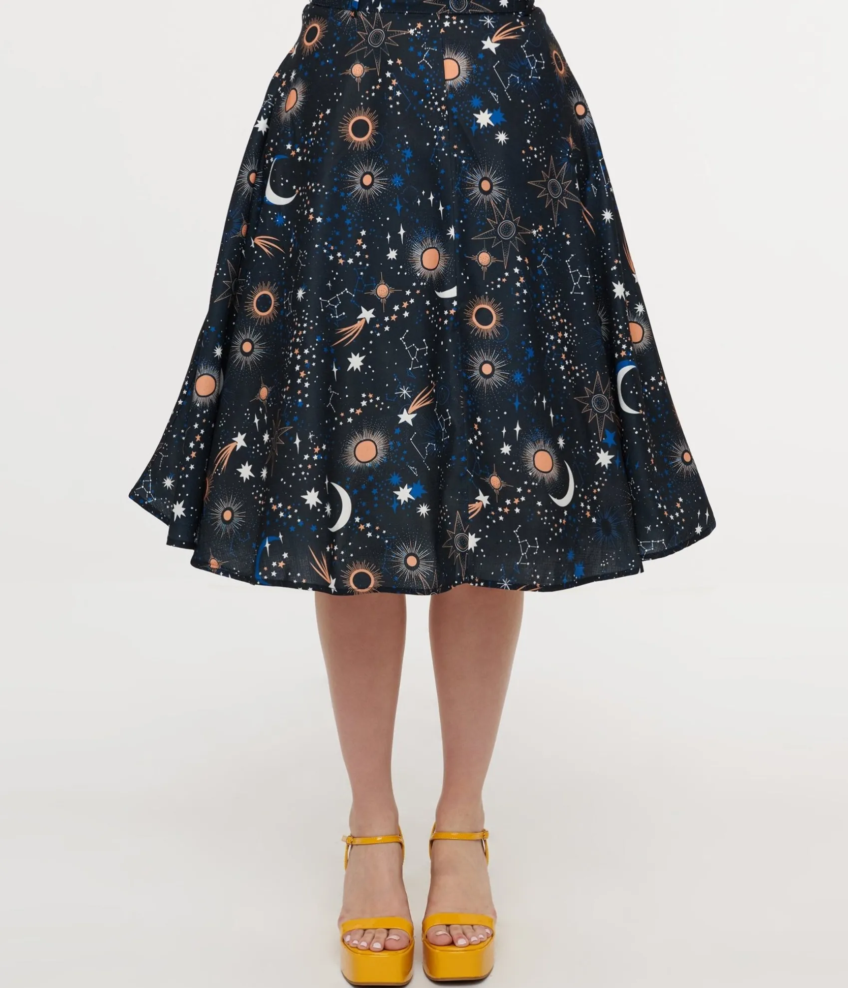 Unique Vintage 1950s Black Celestial Galaxy Print Swing Skirt New