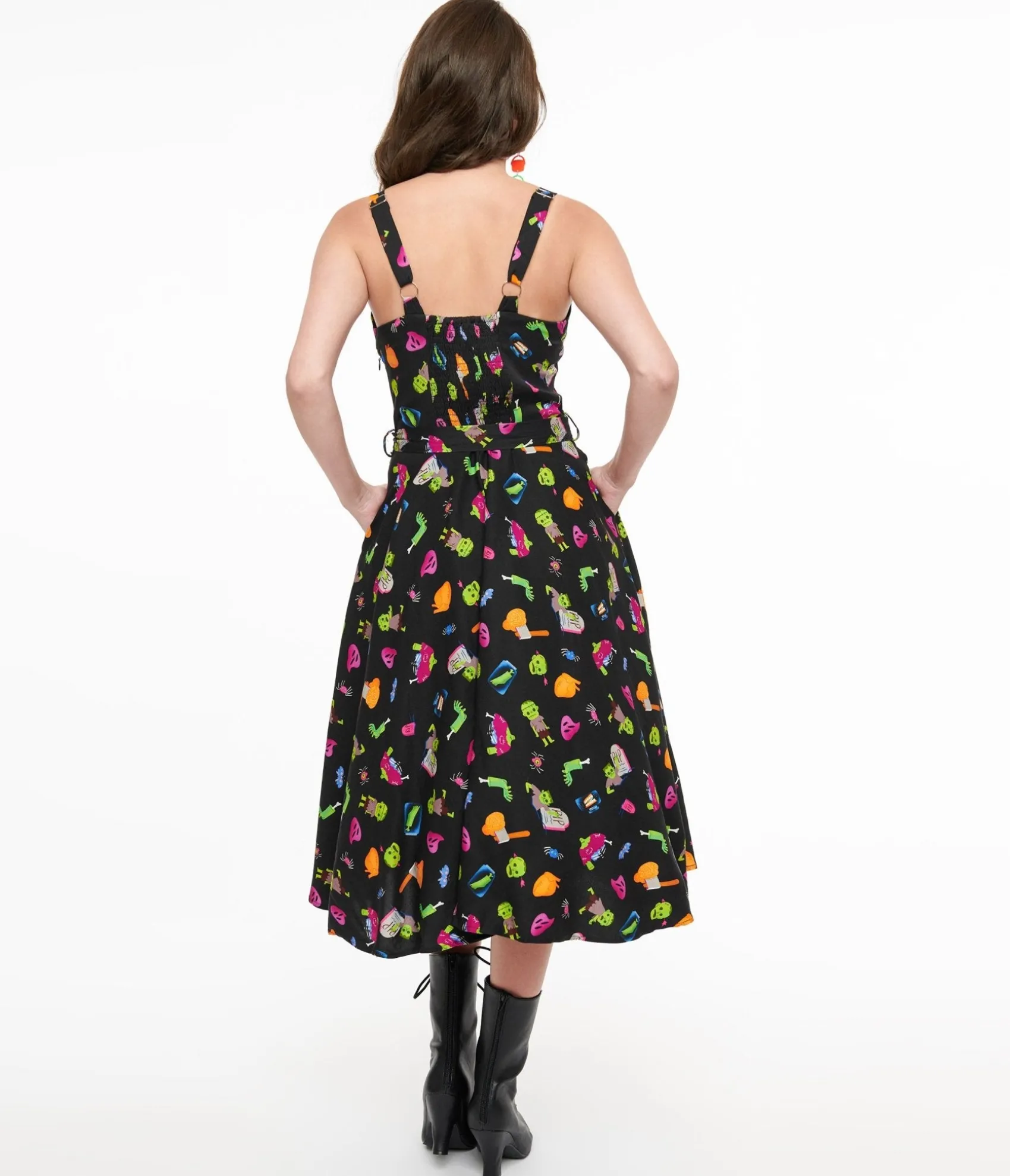 Unique Vintage 1950s Black Zombie Print Lori Swing Dress Cheap