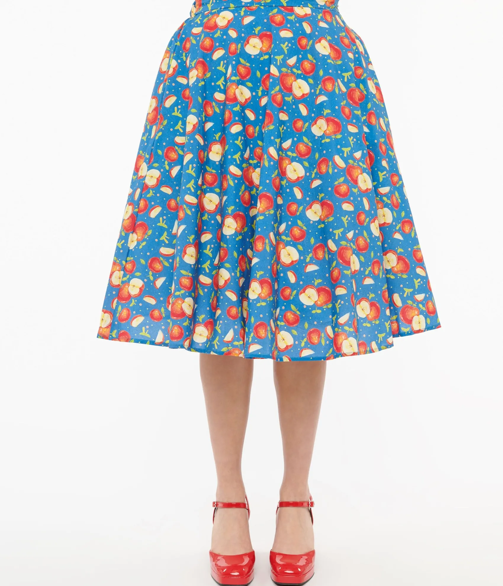 Unique Vintage 1950s Blue & Red Apple Print Swing Skirt Online