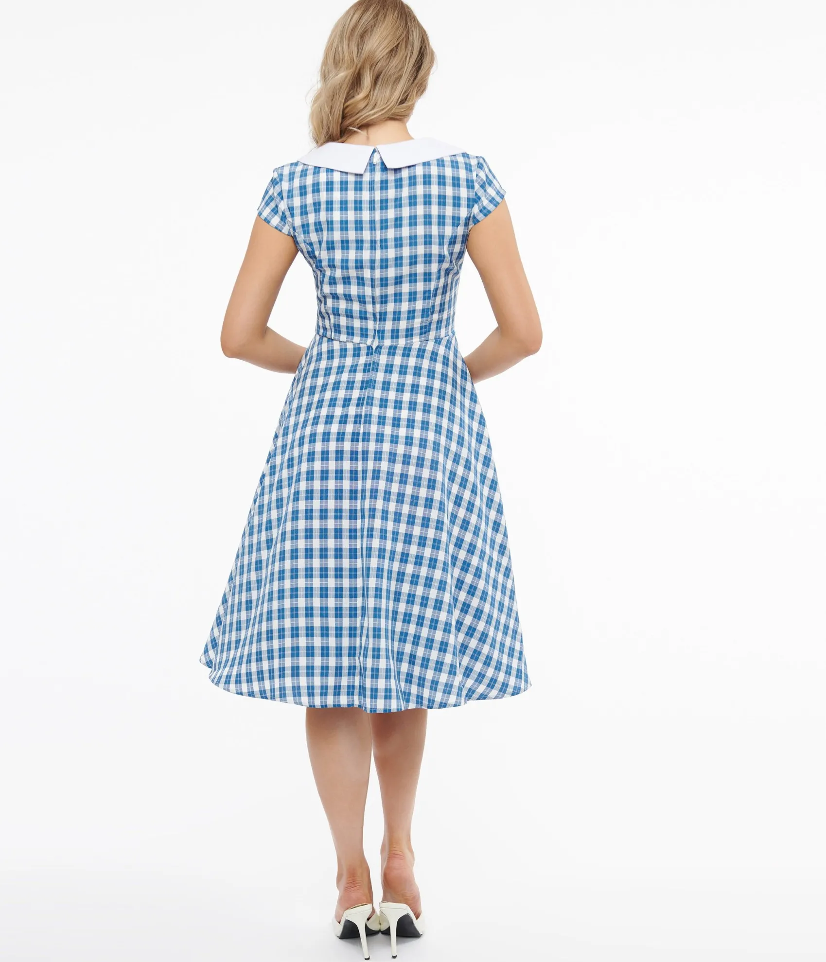 Unique Vintage 1950s Blue & White Plaid Swing Dress Best Sale