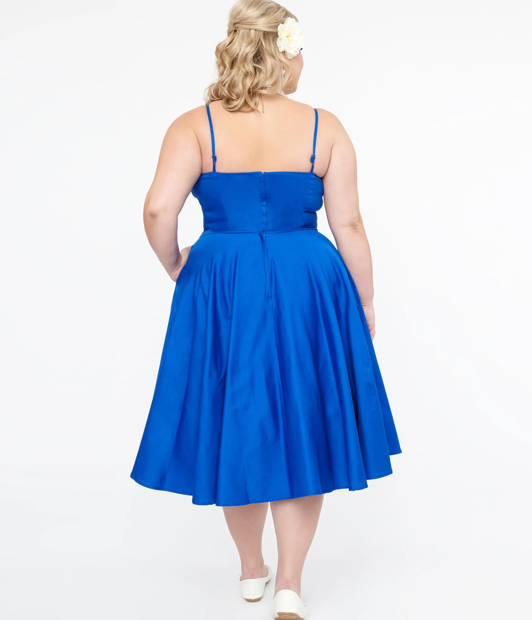 Unique Vintage 1950s Cobalt Blue Cotton Swing Dress Hot