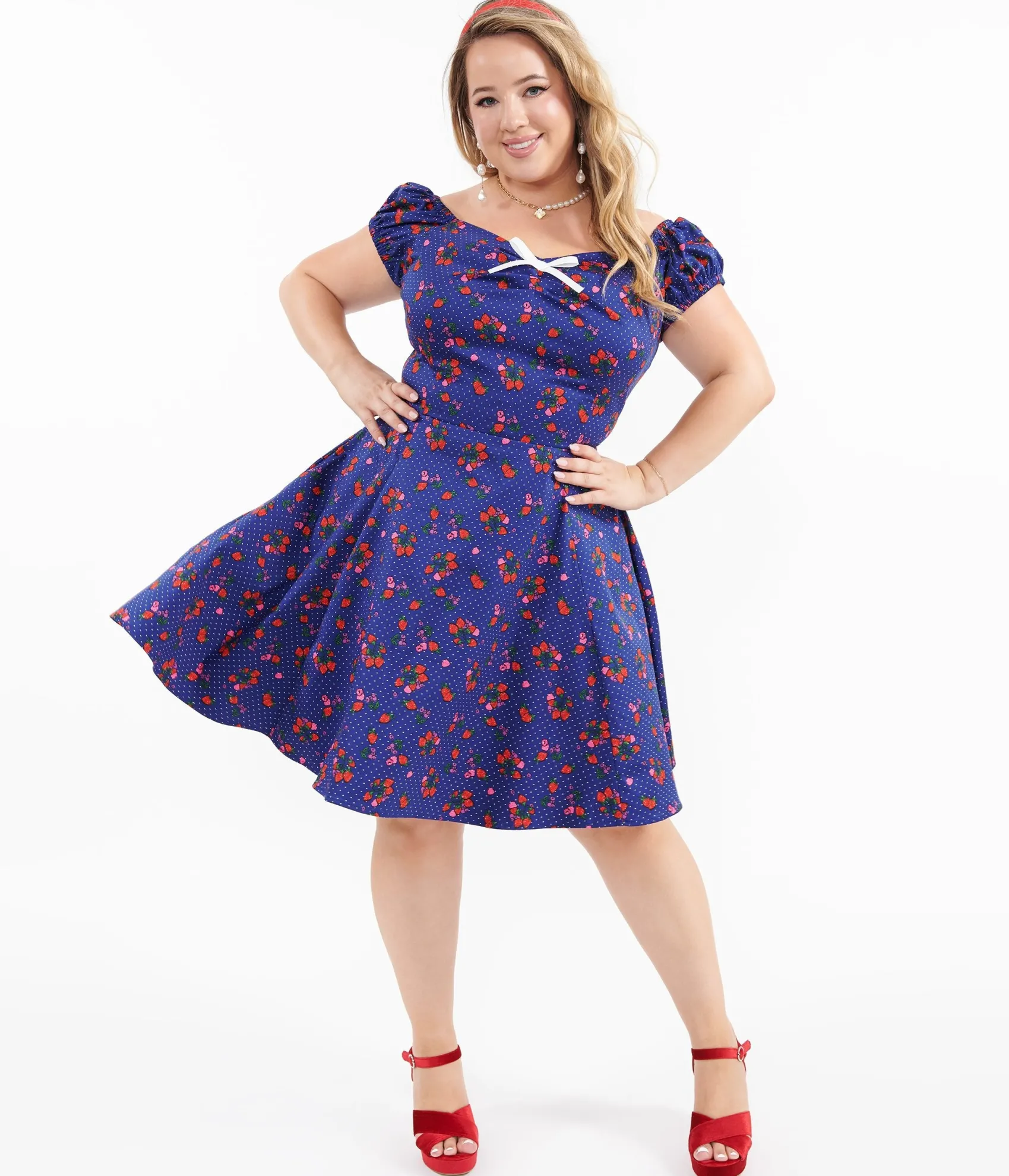 Unique Vintage 1950s Collectif Plus Size Blue & Mixed Berries Print Dolores Mini Dress Shop