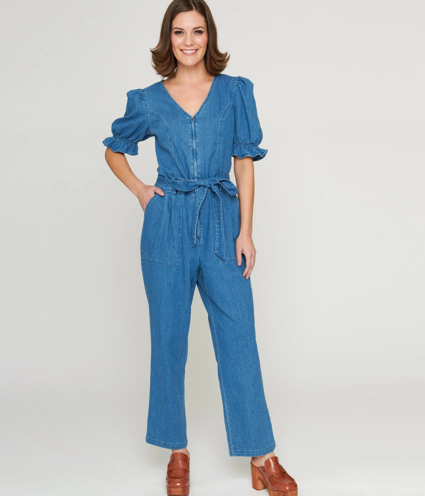 Unique Vintage 1970s Denim Puff Sleeve Jumpsuit Best