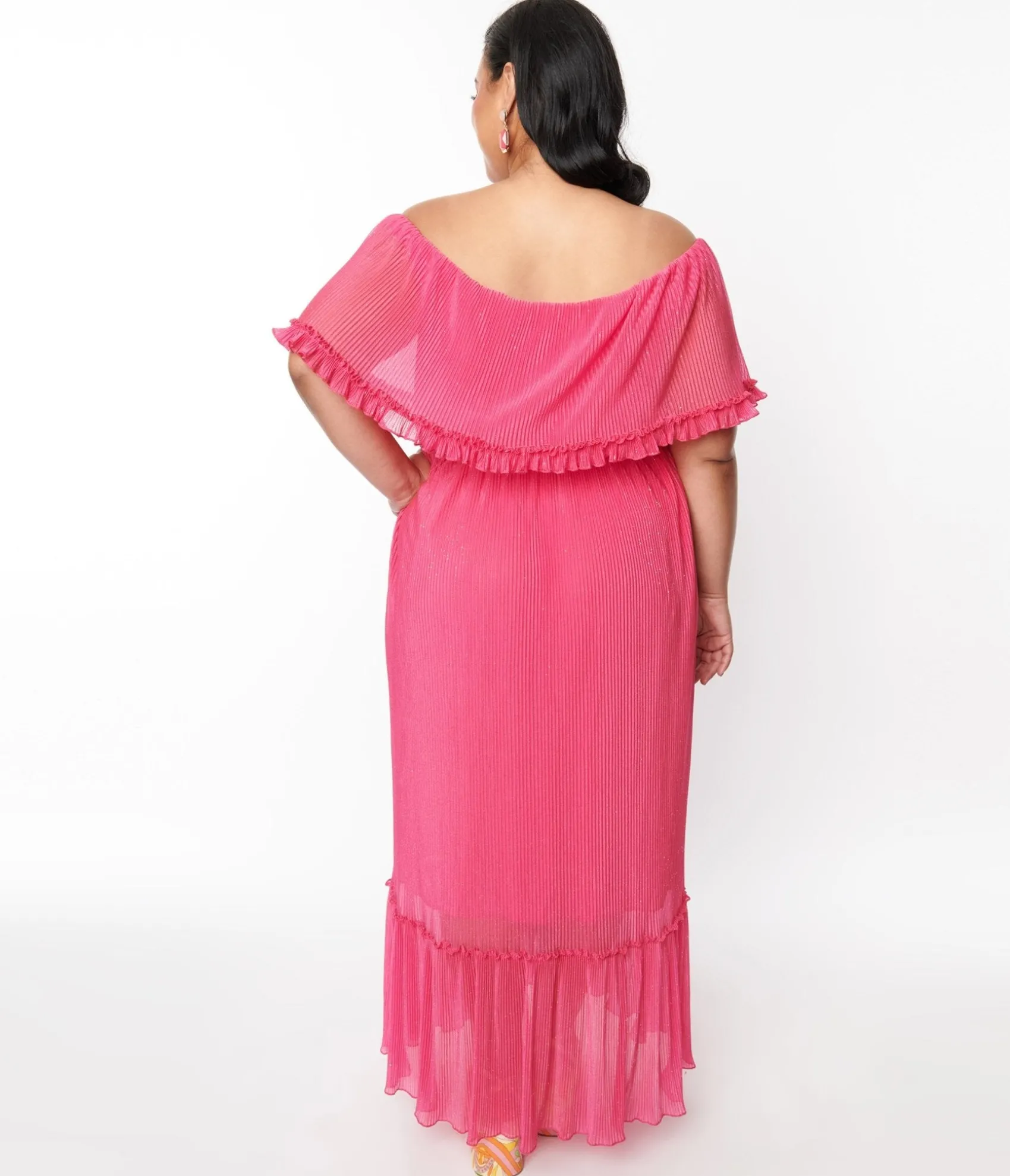 Unique Vintage 1970s Fuchsia Pleated Chiffon Maxi Dress Hot