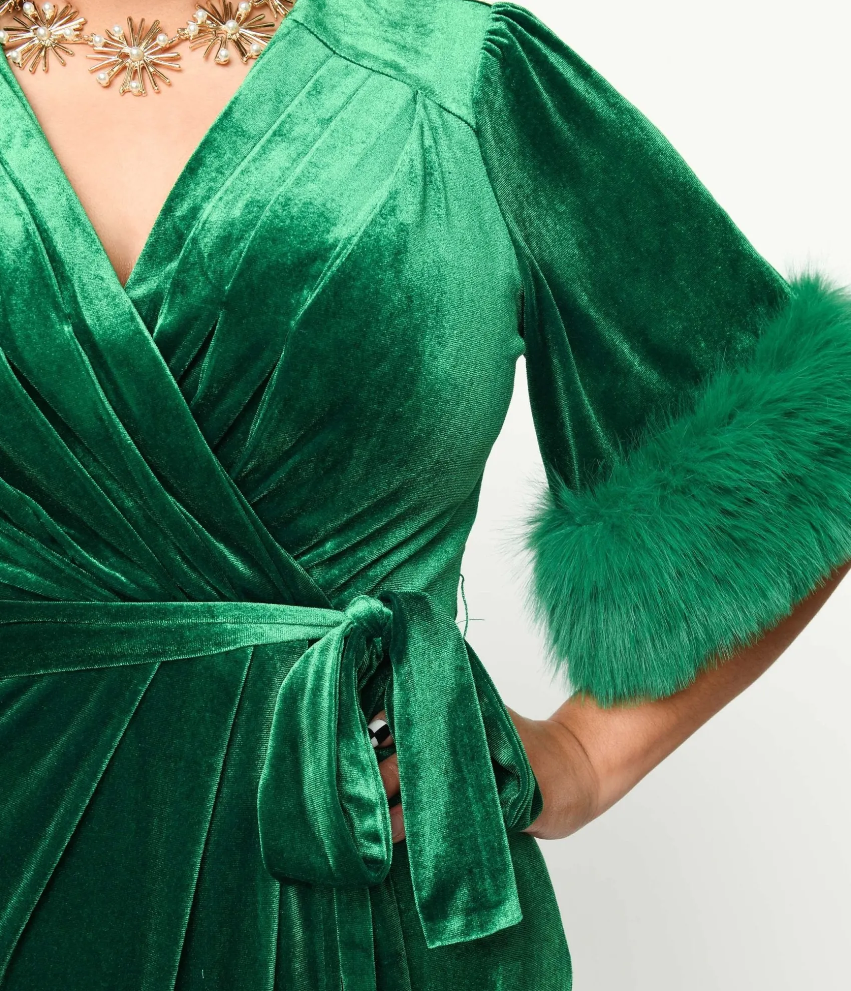 Unique Vintage 1940s Green Velvet Fifth Avenue Wrap Wiggle Dress Online