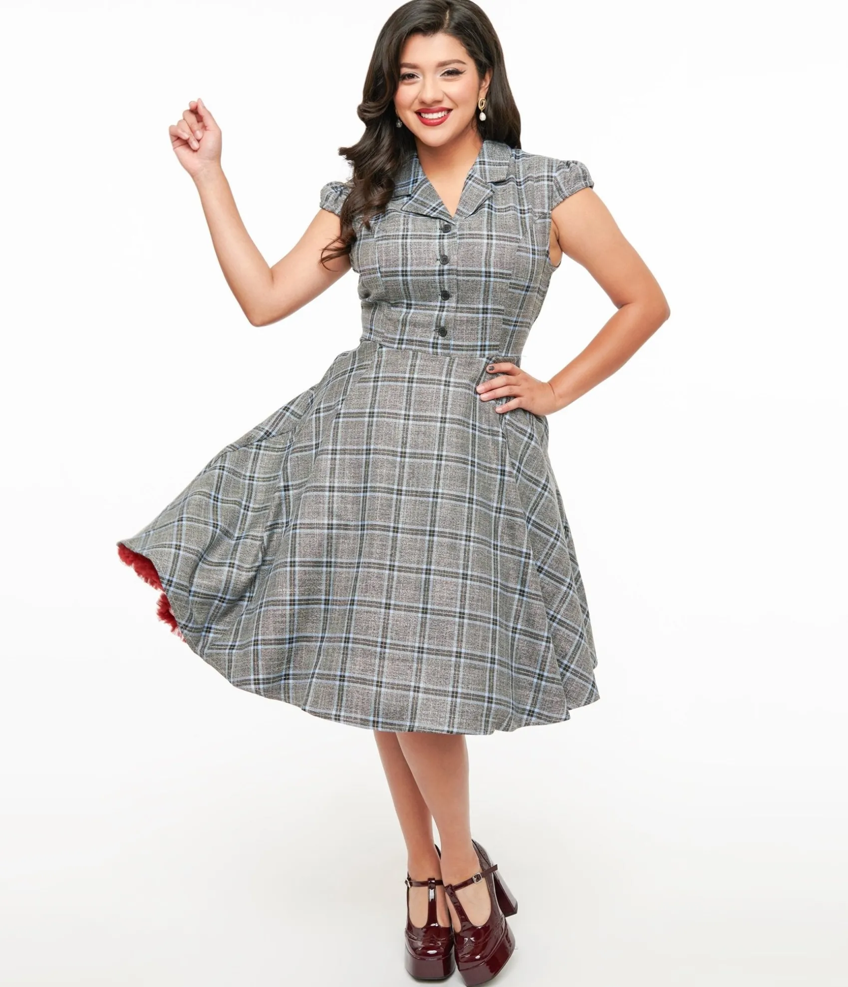 Unique Vintage 1950s Grey & Blue Plaid Swing Dress Best Sale