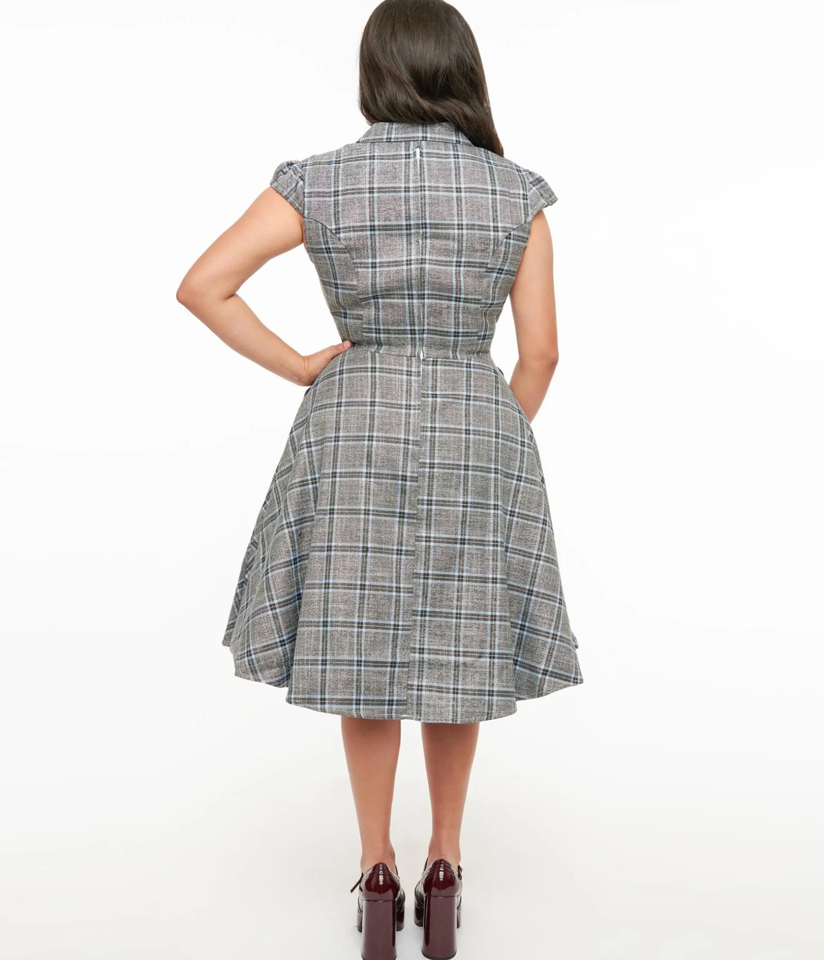 Unique Vintage 1950s Grey & Blue Plaid Swing Dress Best Sale