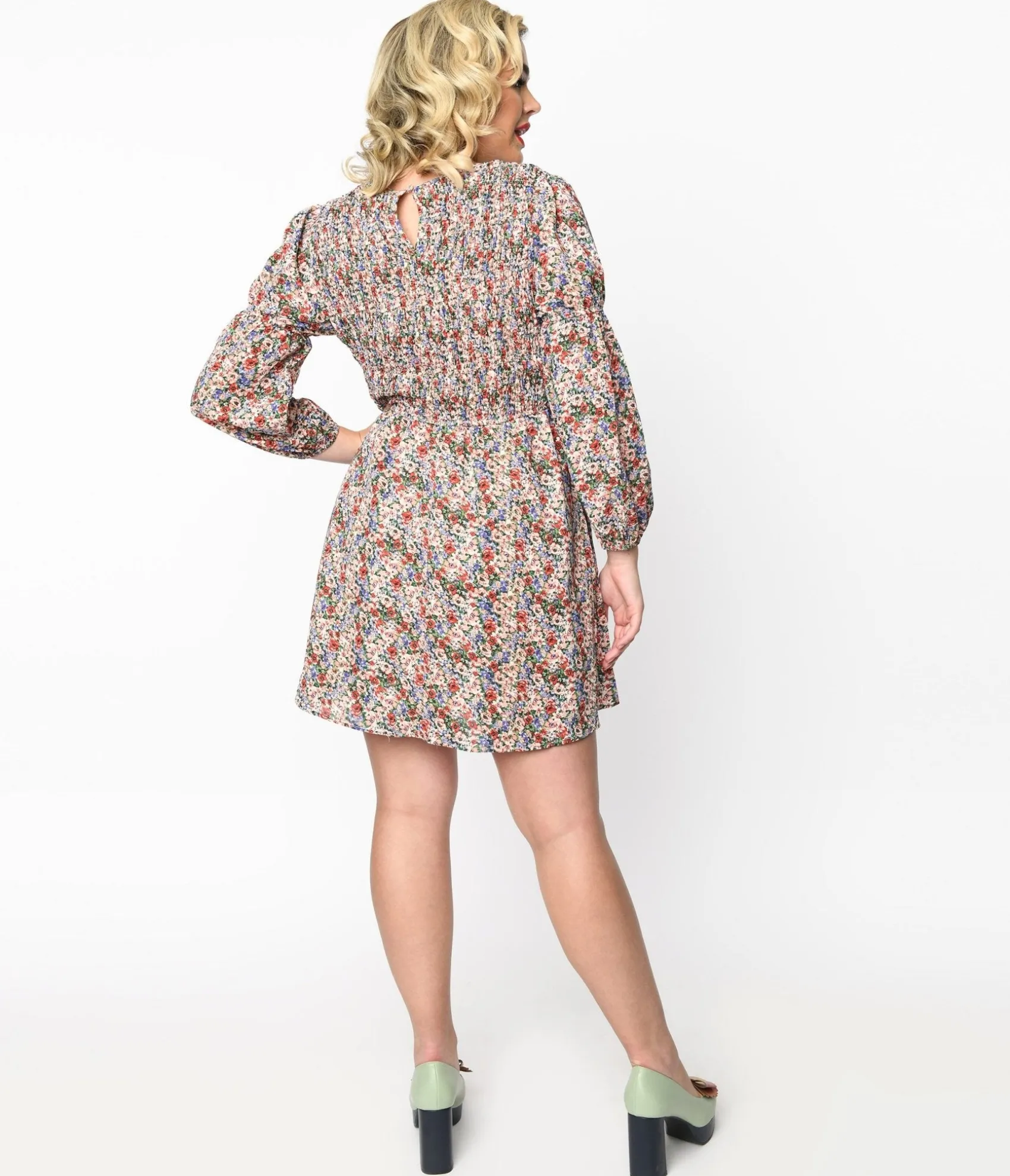 Unique Vintage 1970s Multicolor Ditsy Floral Babydoll Dress Sale