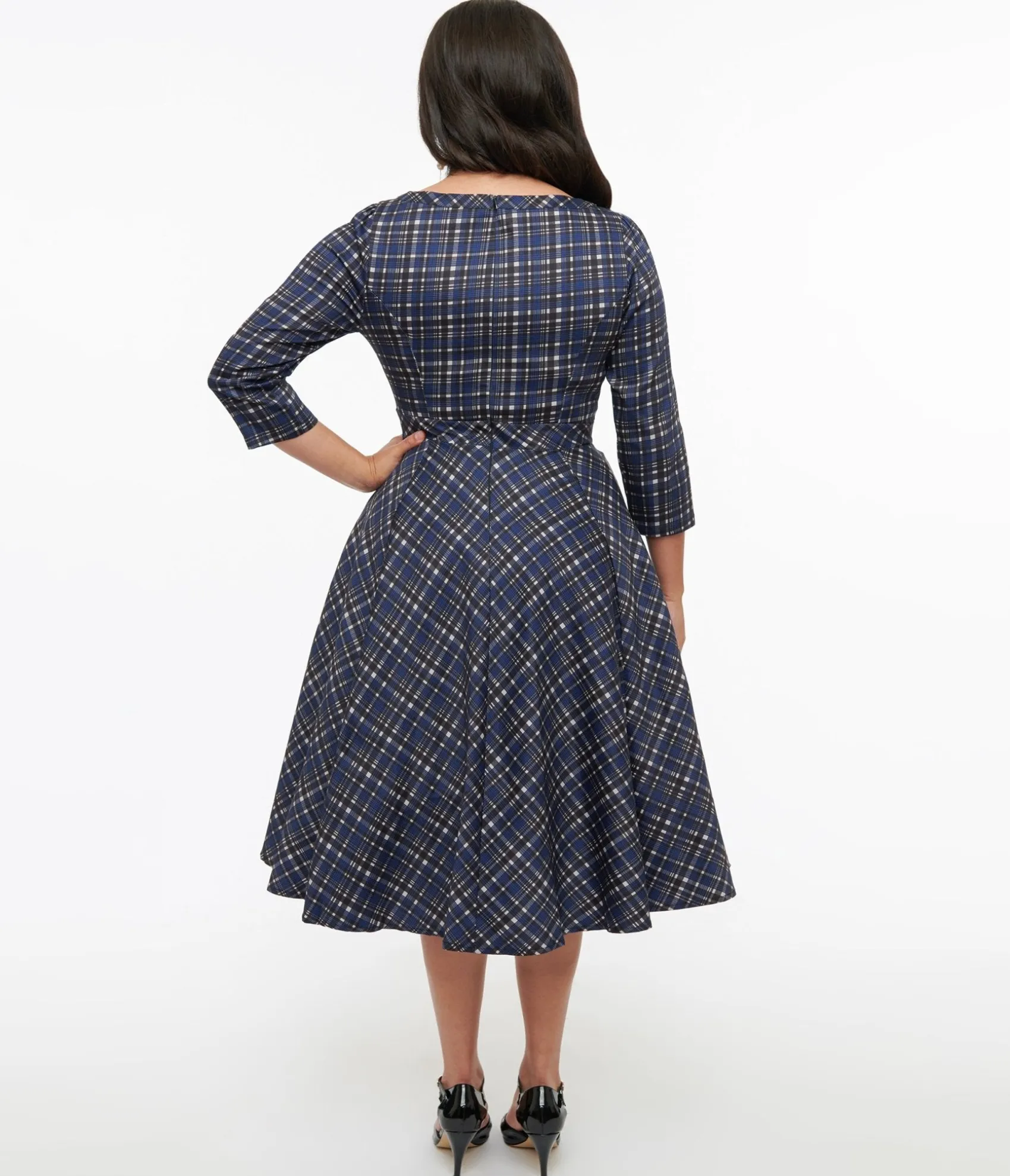 Unique Vintage 1950s Navy Plaid Anna Swing Dress Sale