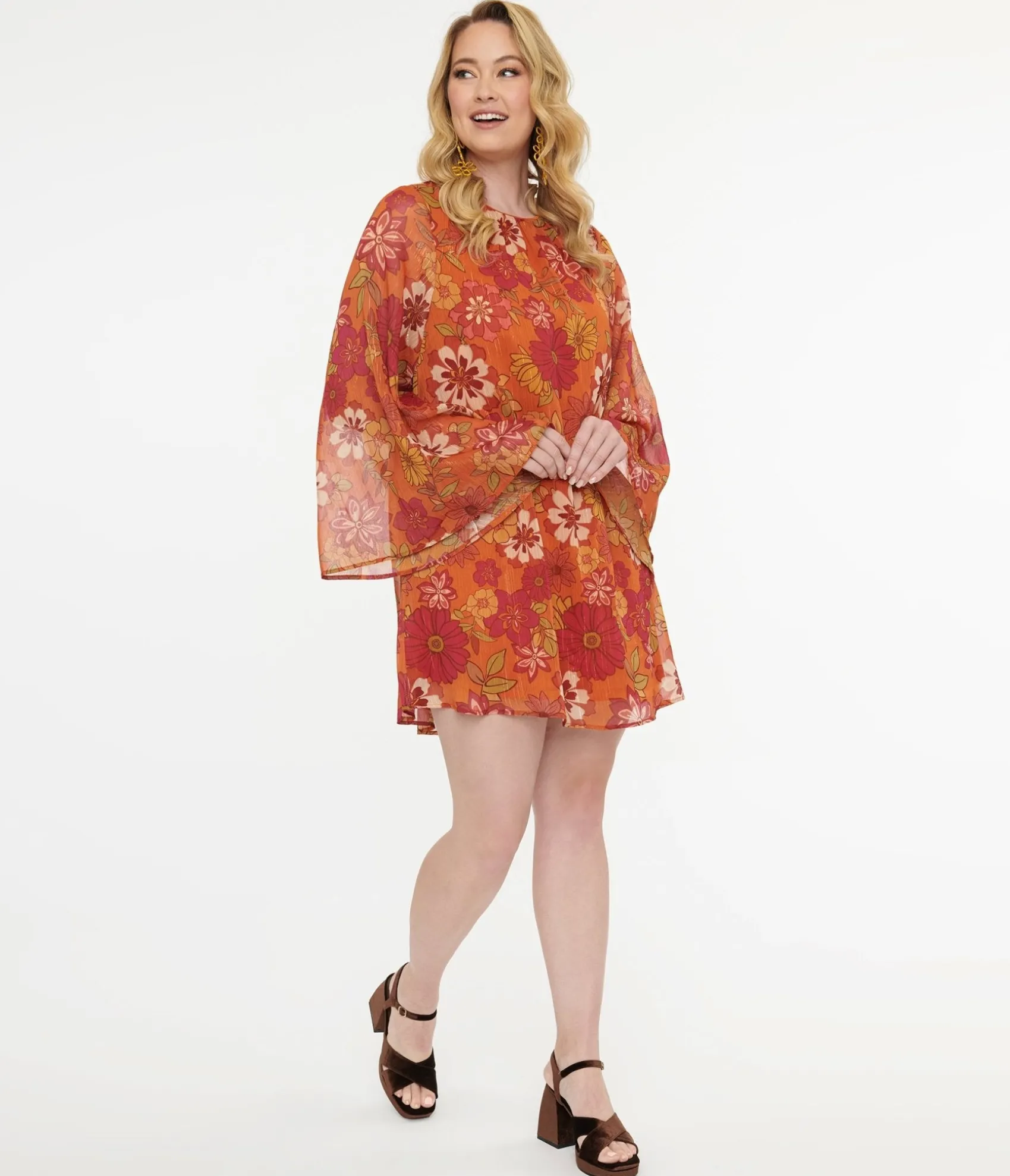 Unique Vintage 1970s Orange & Pink Floral Anything I Want Mini Dress Best Sale