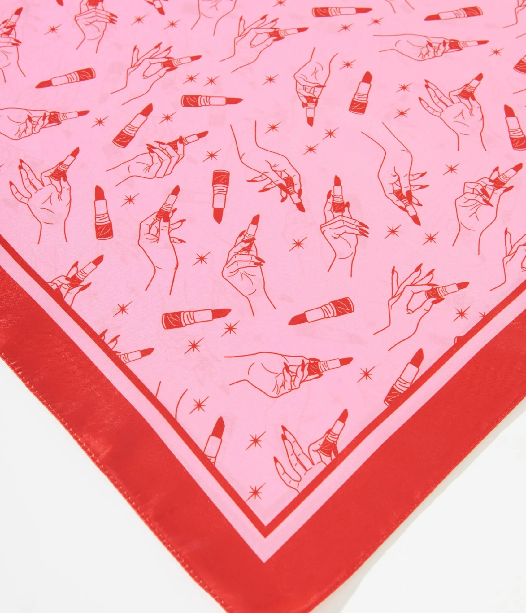 Unique Vintage 1950s Pink & Red Lipstick Print Satin Hair Scarf Sale