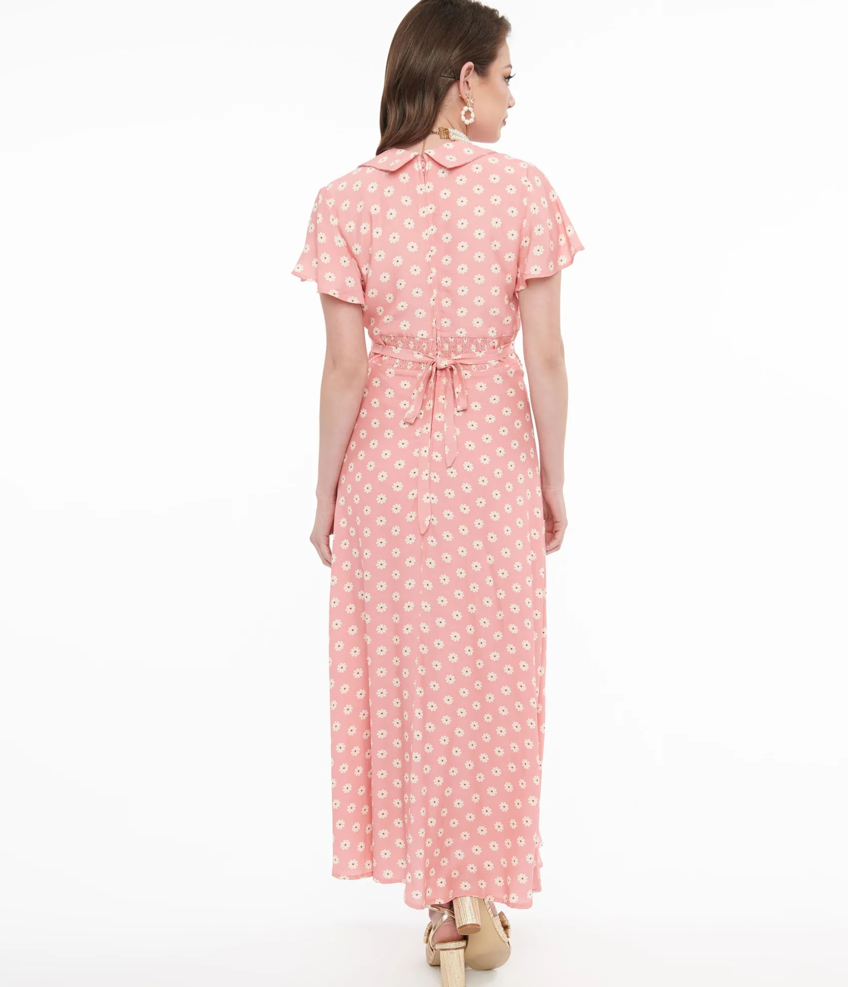 Unique Vintage 1930s Pink Daisy Salome Midi Dress Online