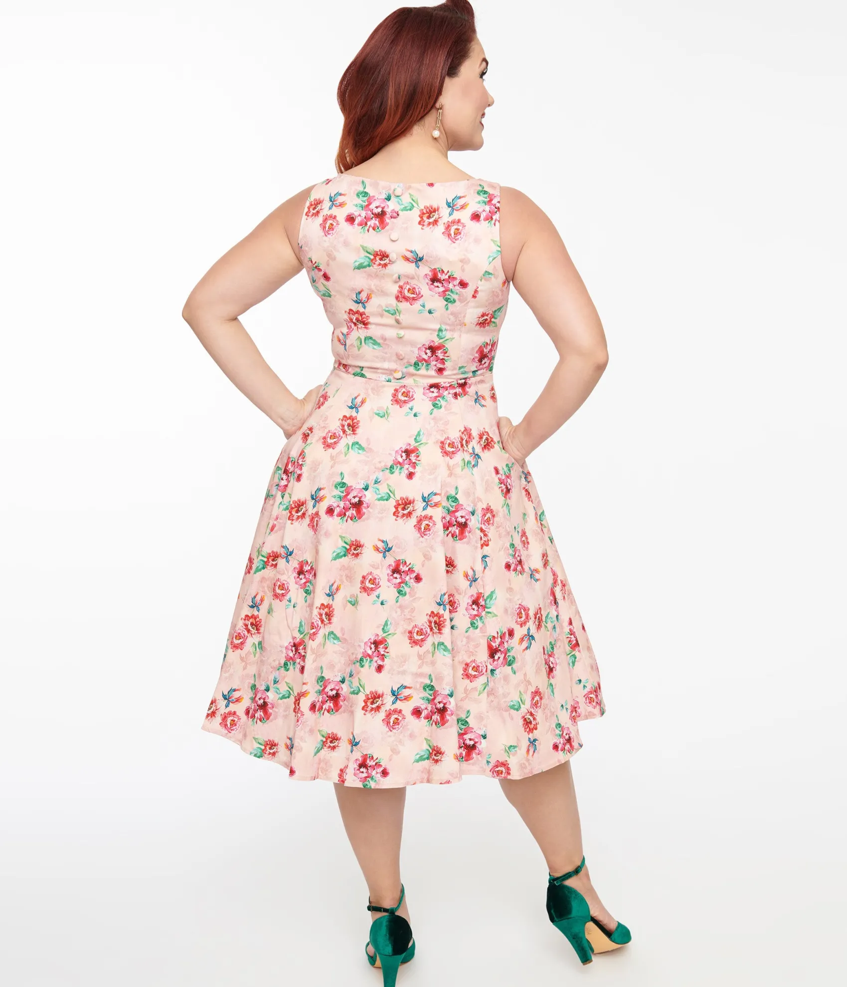 Unique Vintage 1950s Pink Floral Leah Swing Dress Online