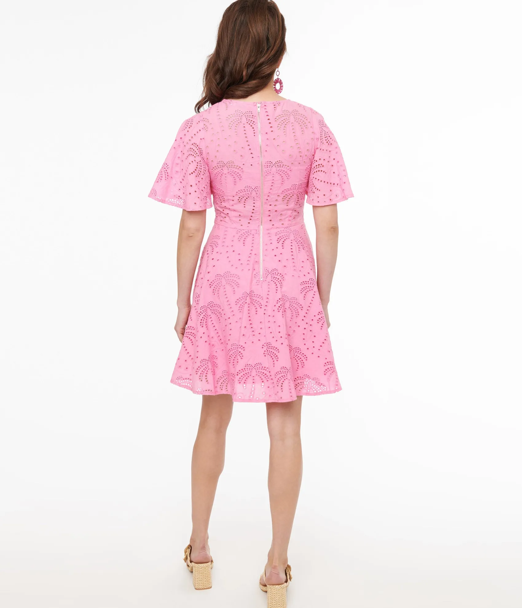 Unique Vintage 1950s Pink Palm Eyelet Key West Cotton Fit & Flare Dress Cheap