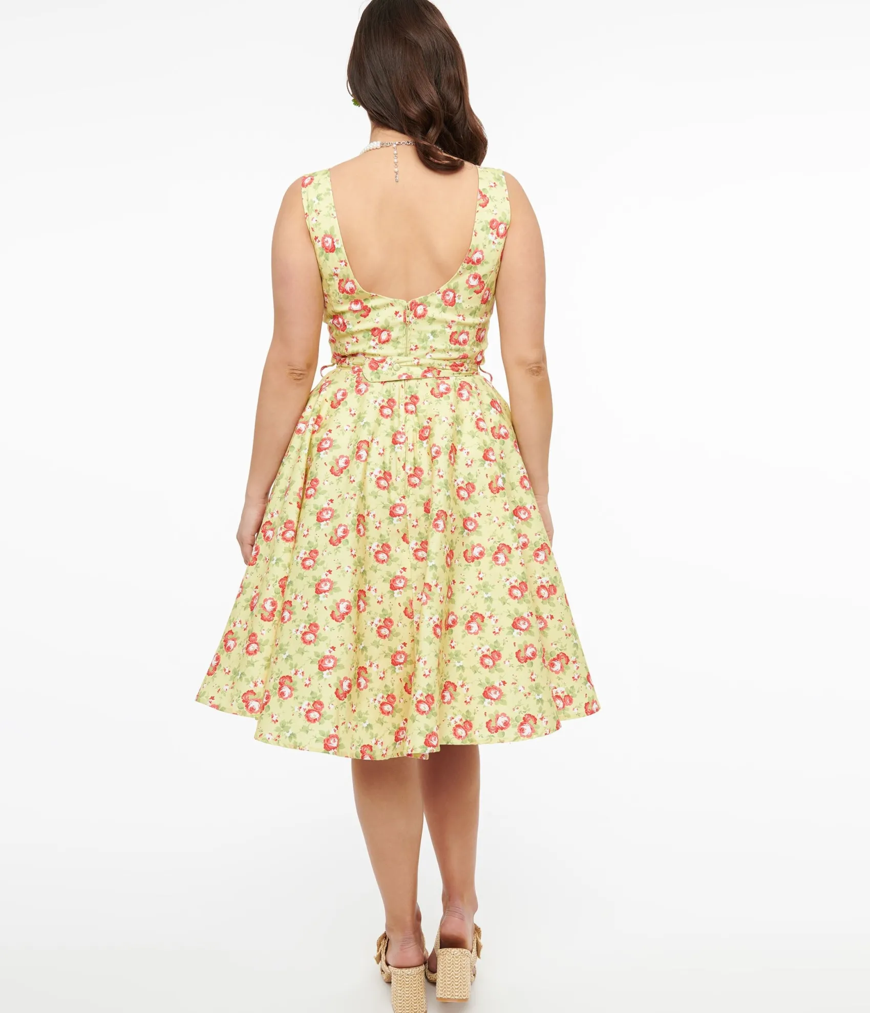 Unique Vintage 1950s Pistachio Green & Pink Floral Cotton Selda Swing Dress Outlet