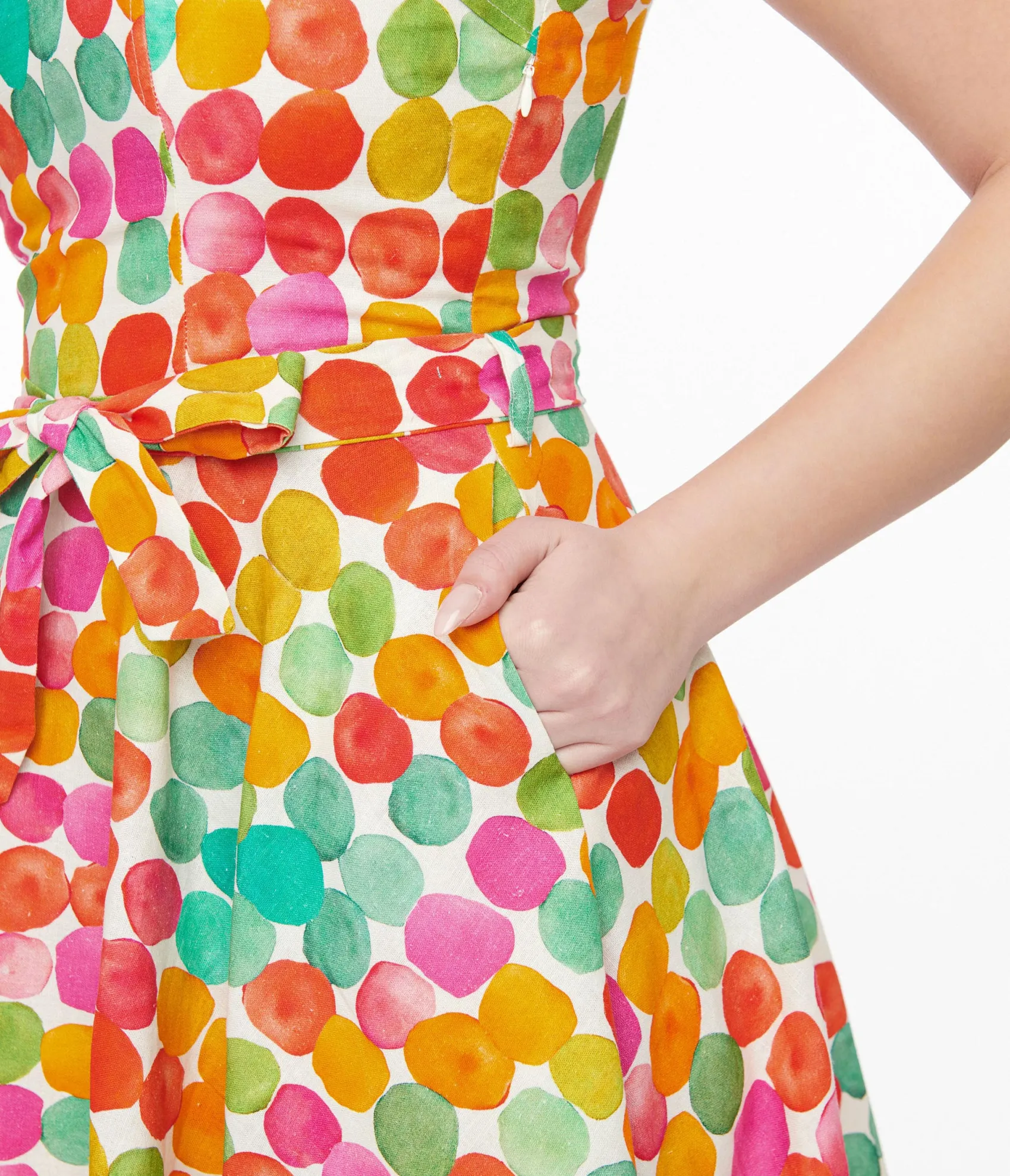 Unique Vintage 1950s Rainbow Watercolor Polka Dot Lori Swing Dress Flash Sale
