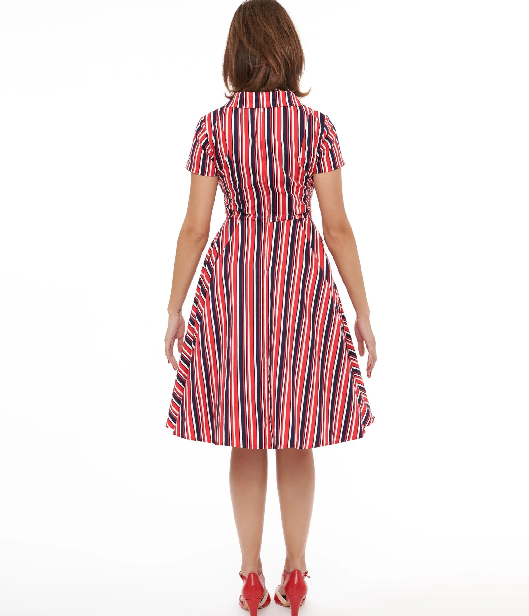 Unique Vintage 1950s Red & Navy Blue Striped Fit & Flare Dress Cheap