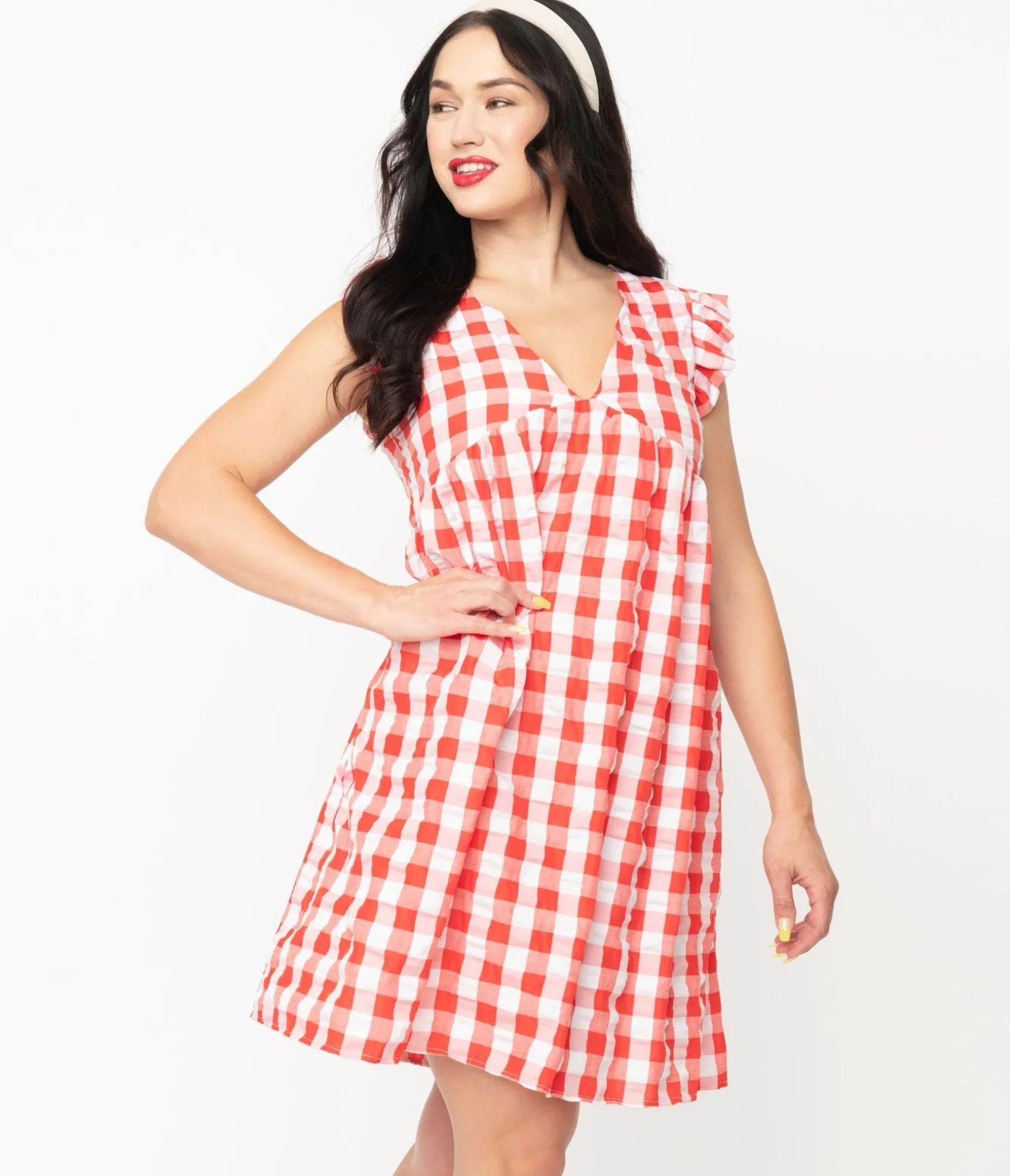 Unique Vintage 1970s Red & White Gingham Summer Dress Sale