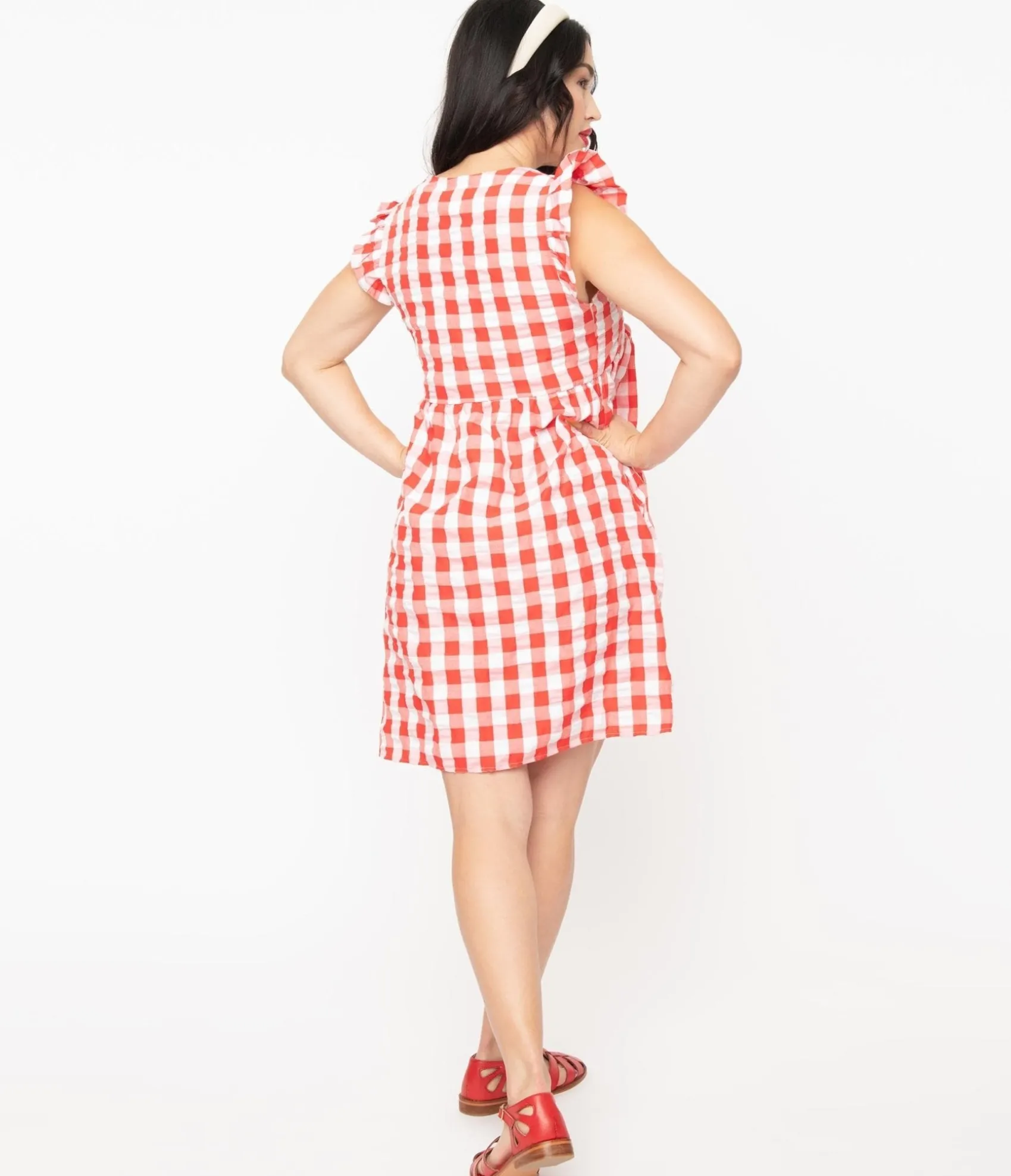 Unique Vintage 1970s Red & White Gingham Summer Dress Sale