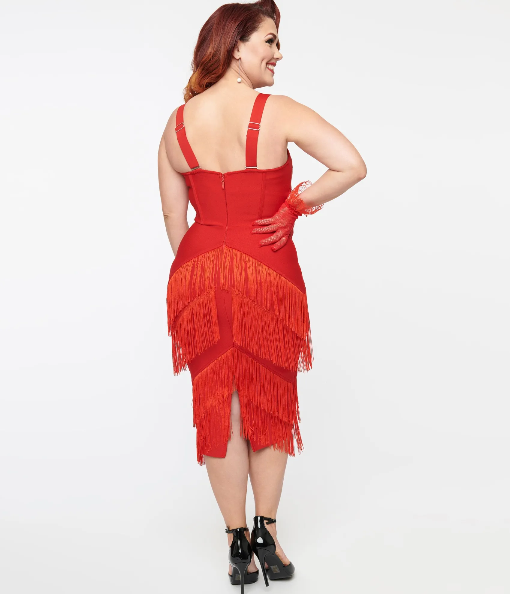 Unique Vintage 1950s Red Fringe Speakeasy Wiggle Dress Flash Sale